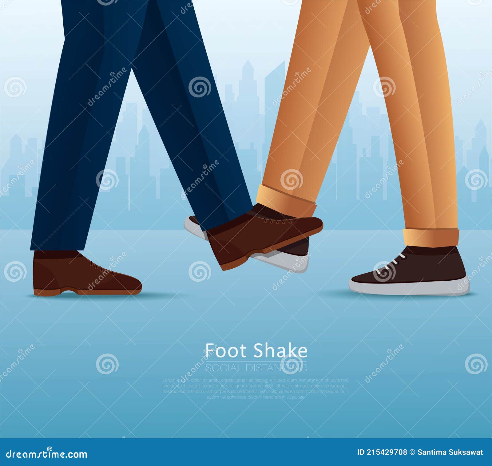 People Greeting with Foots. Foot Shake. Safe Greeting To Prevent Covid