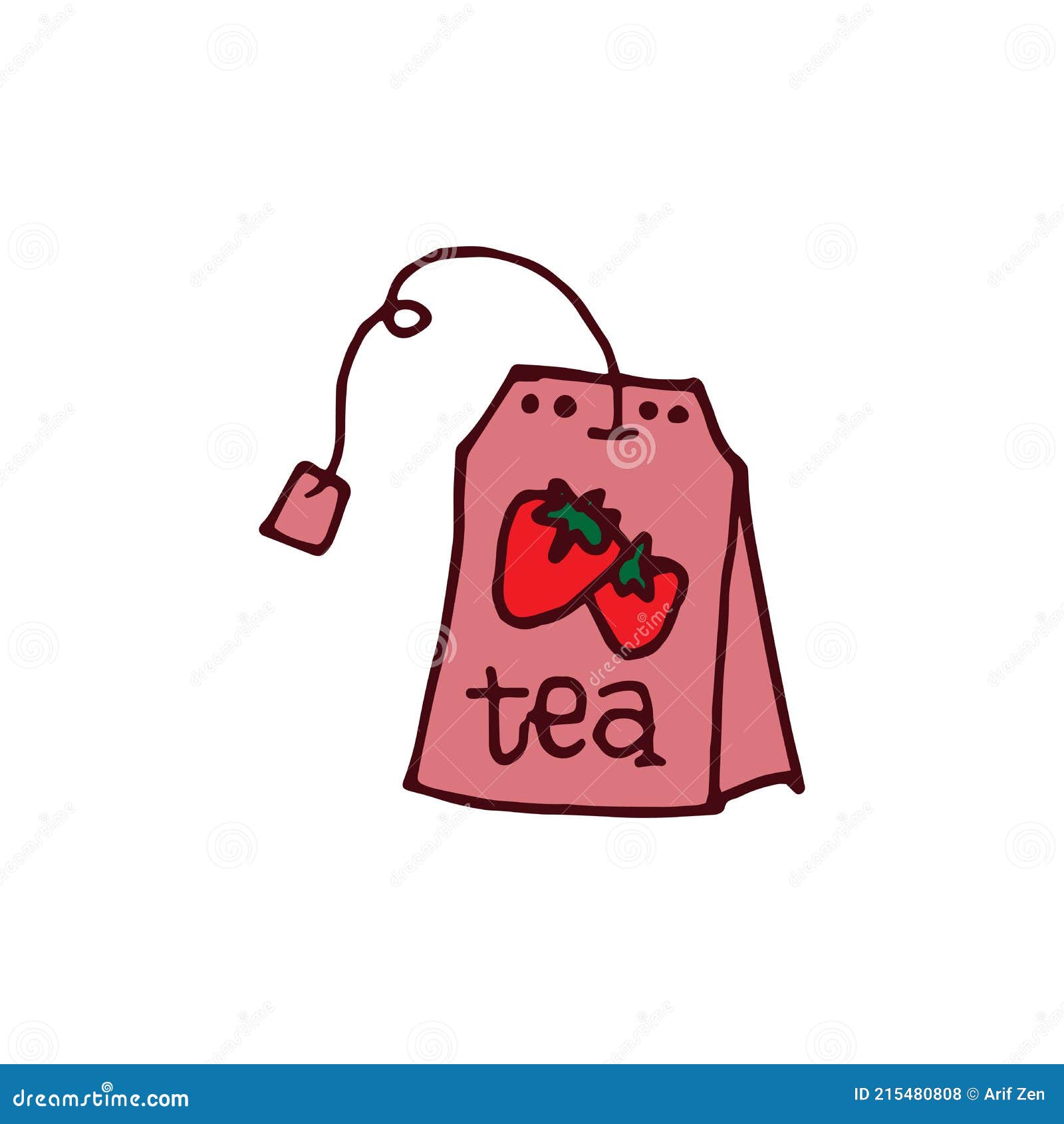 Tea Bag Icon, Strawberry Flavor. Healthy Drink, Herbal Drink. Hot Tea