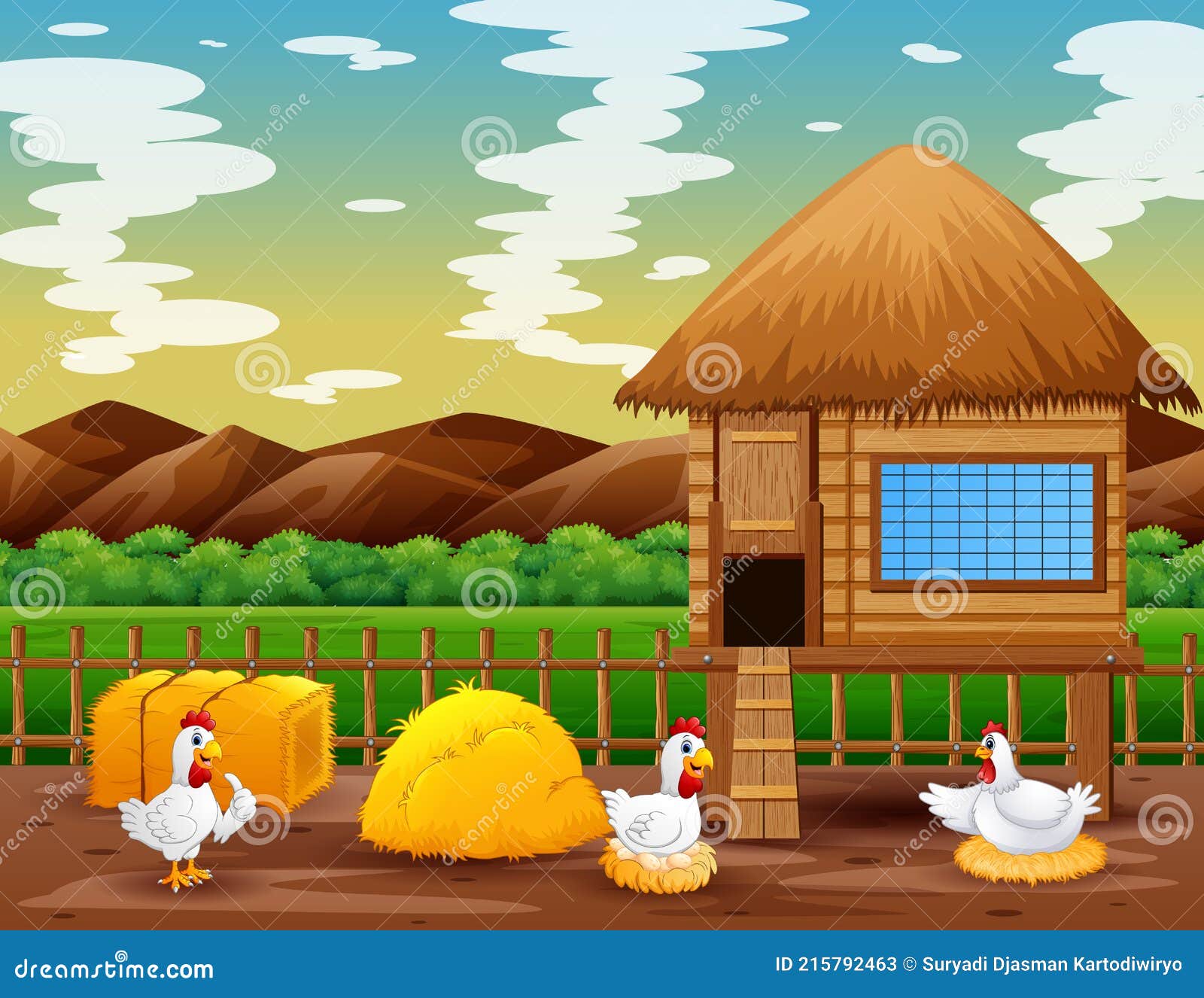 Chicken Coop. Wooden Houses In Village Poultry Farm Living Places For