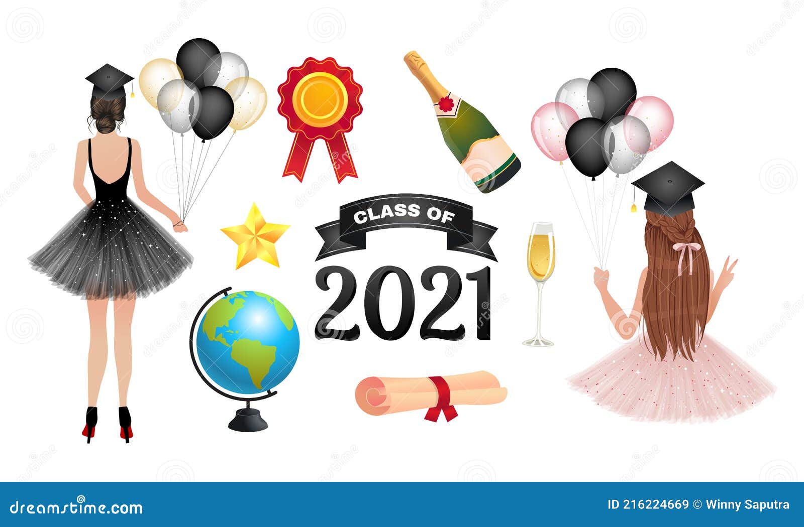 Class of 2021 Graduation Clip Art Collection. Stock Vector Illustration of clipart, graduate
