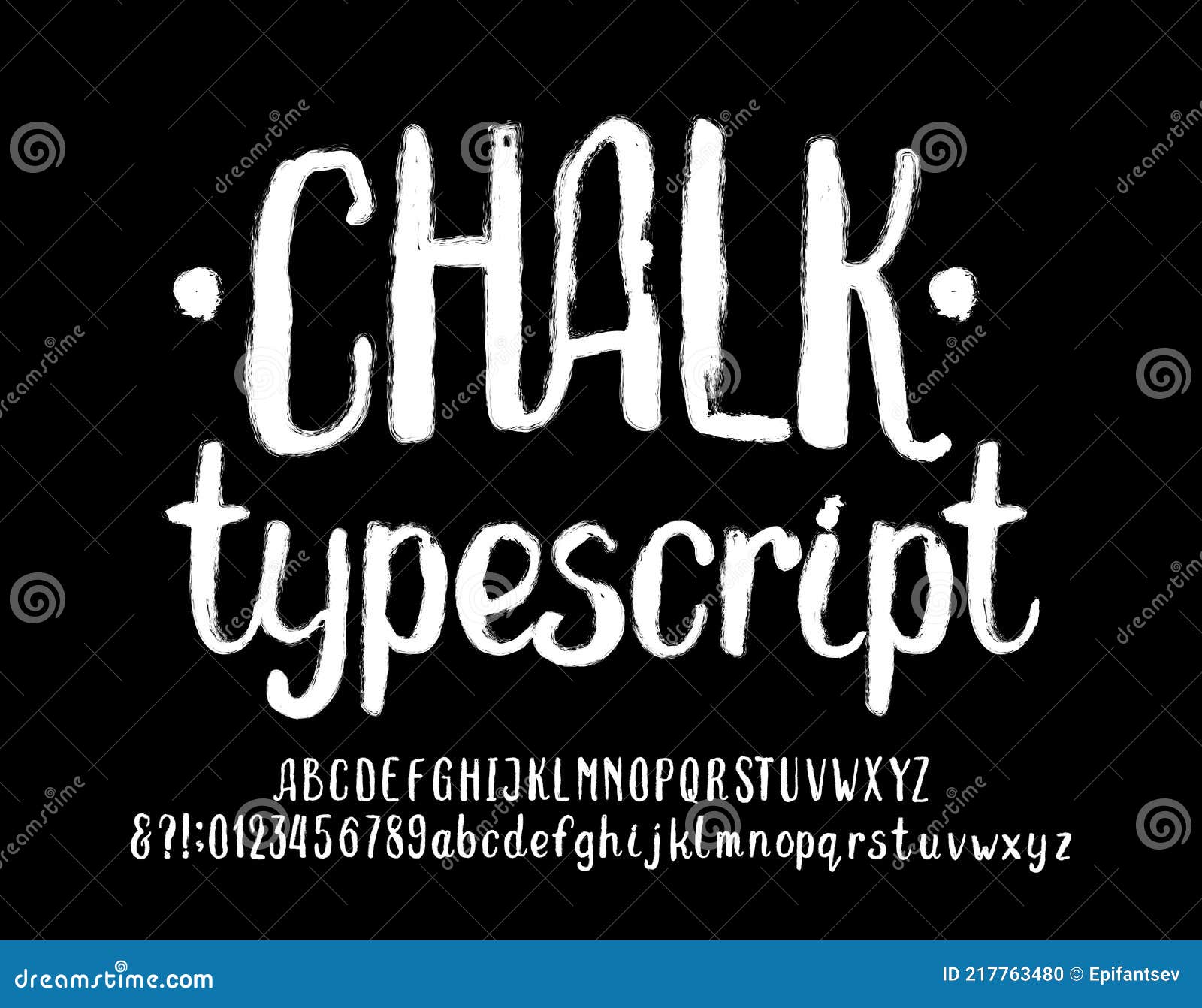 chalk typescript. hand drawn uppercase and lowercase letters, numbers and s.