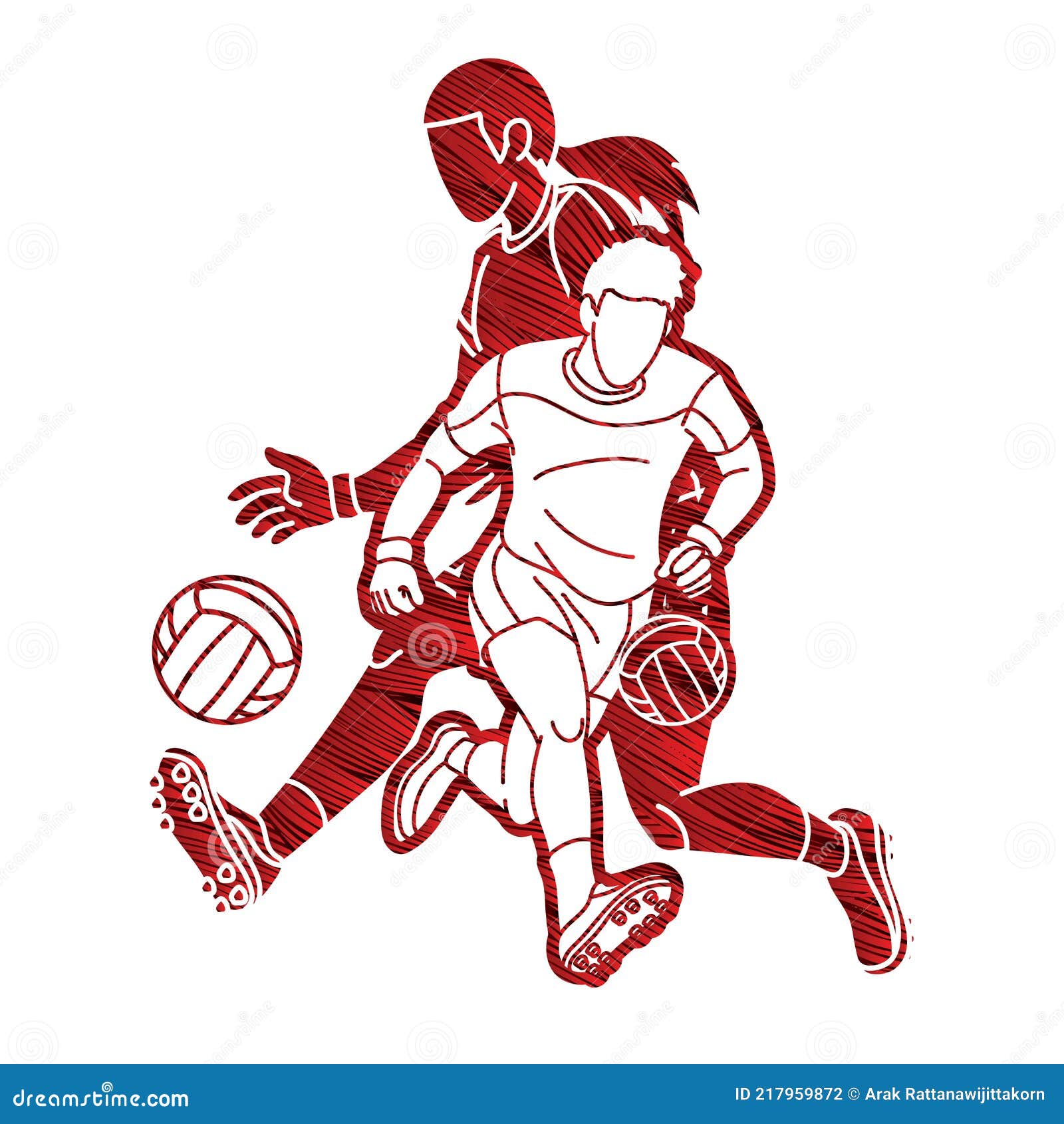 group of gaelic football male and female players sport action cartoon graphic 