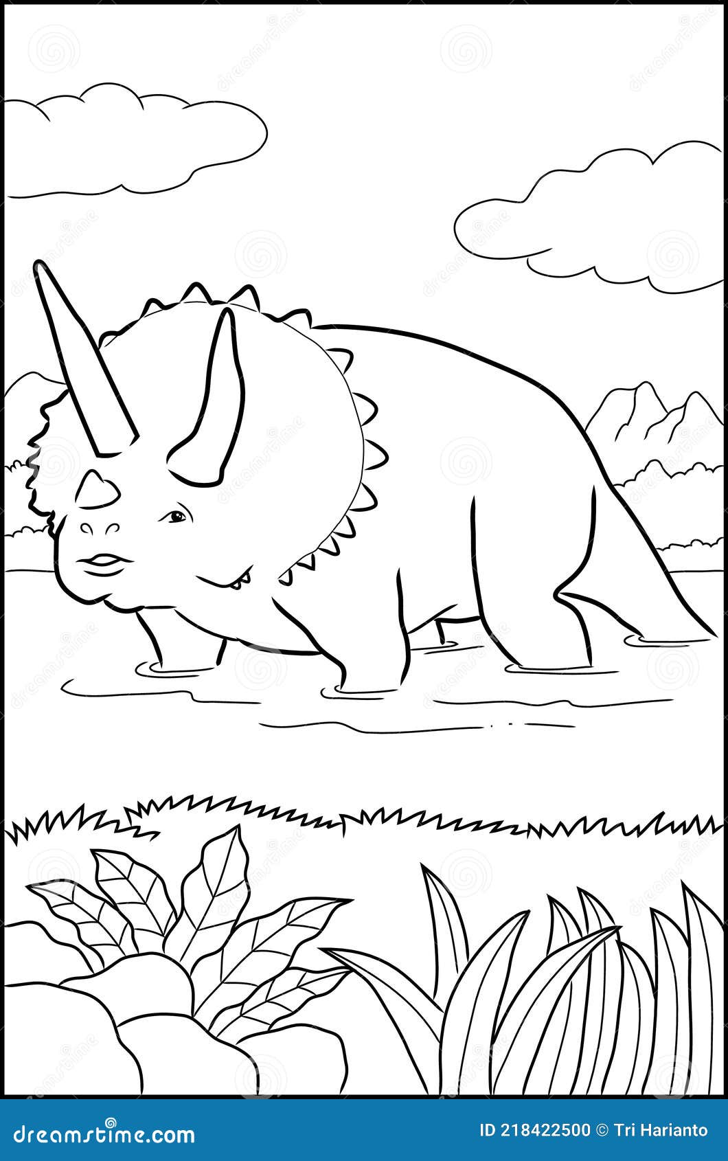A Type of Dinosaur with a Horn and a Broad Neck Coloring Page Stock ...