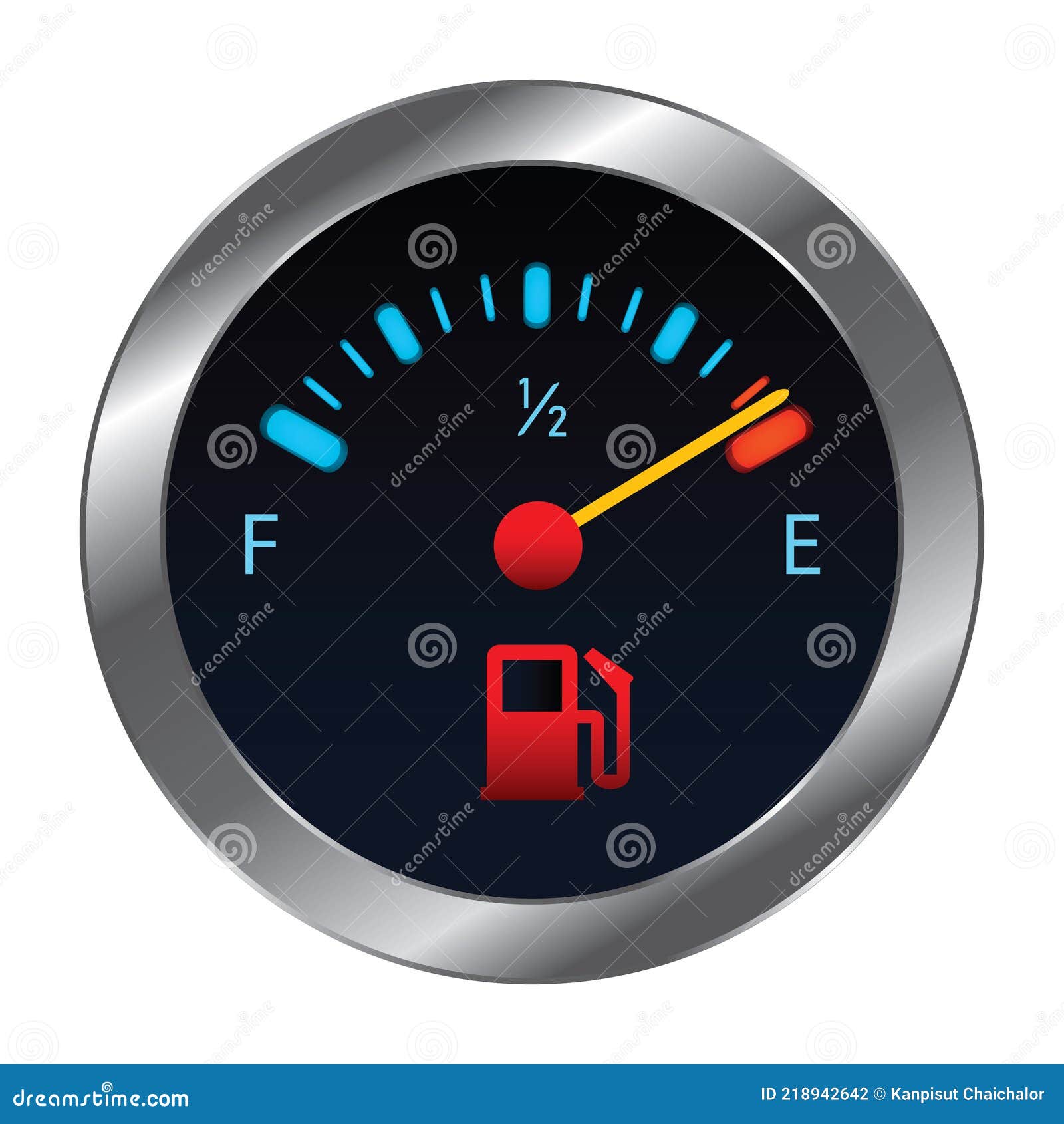 Vector Empty Fuel Warning Light in Car Dashboard. Fuel Pump Icon Stock