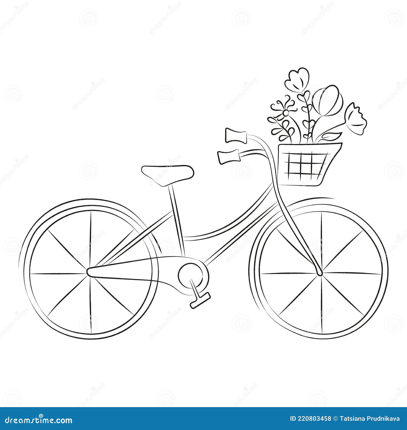 Bicycle with a Basket of Flowers Stock Vector Illustration of vintage