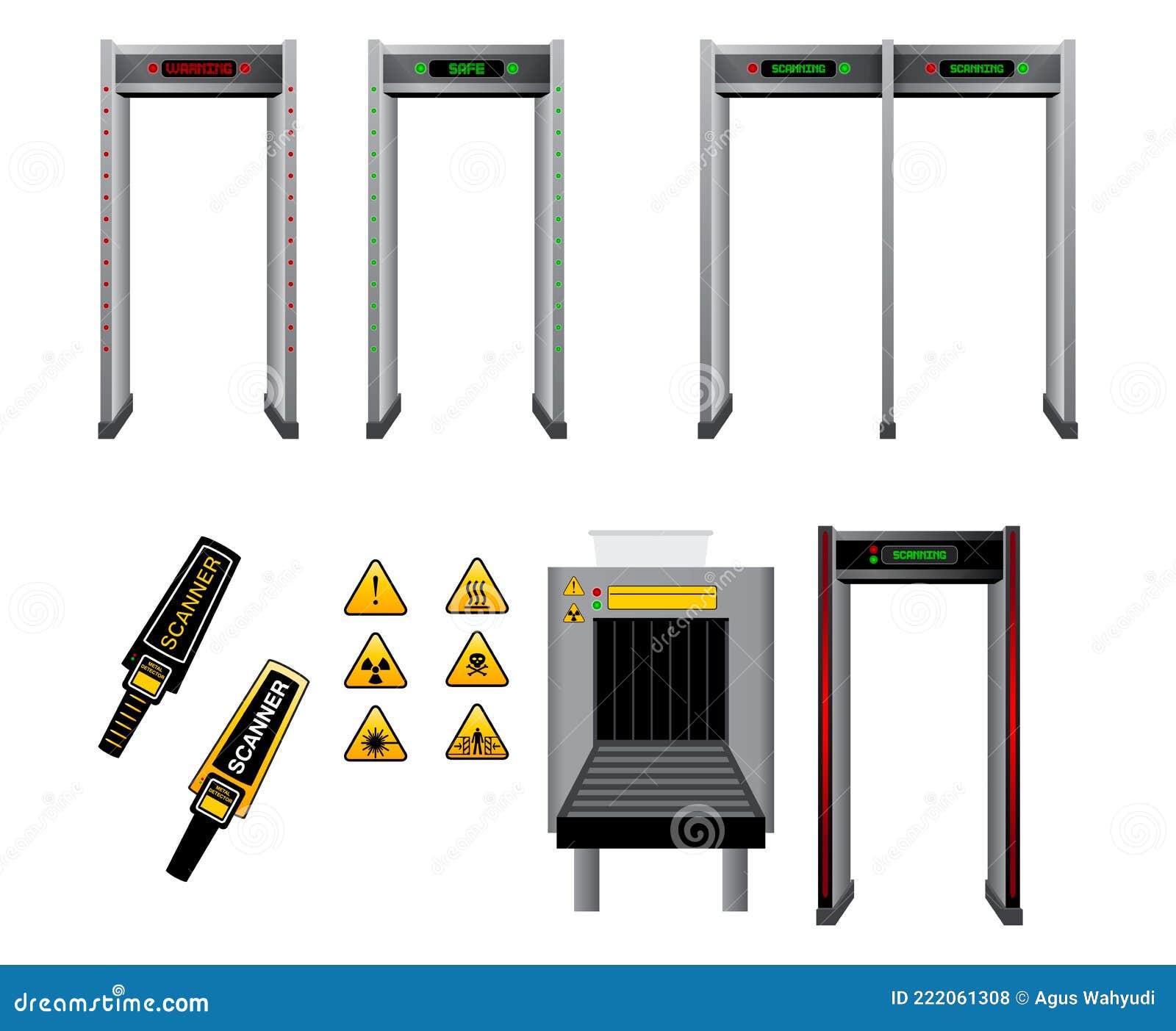 Set of Realistic Handheld Detect Metal Scanner Isolated or Metal
