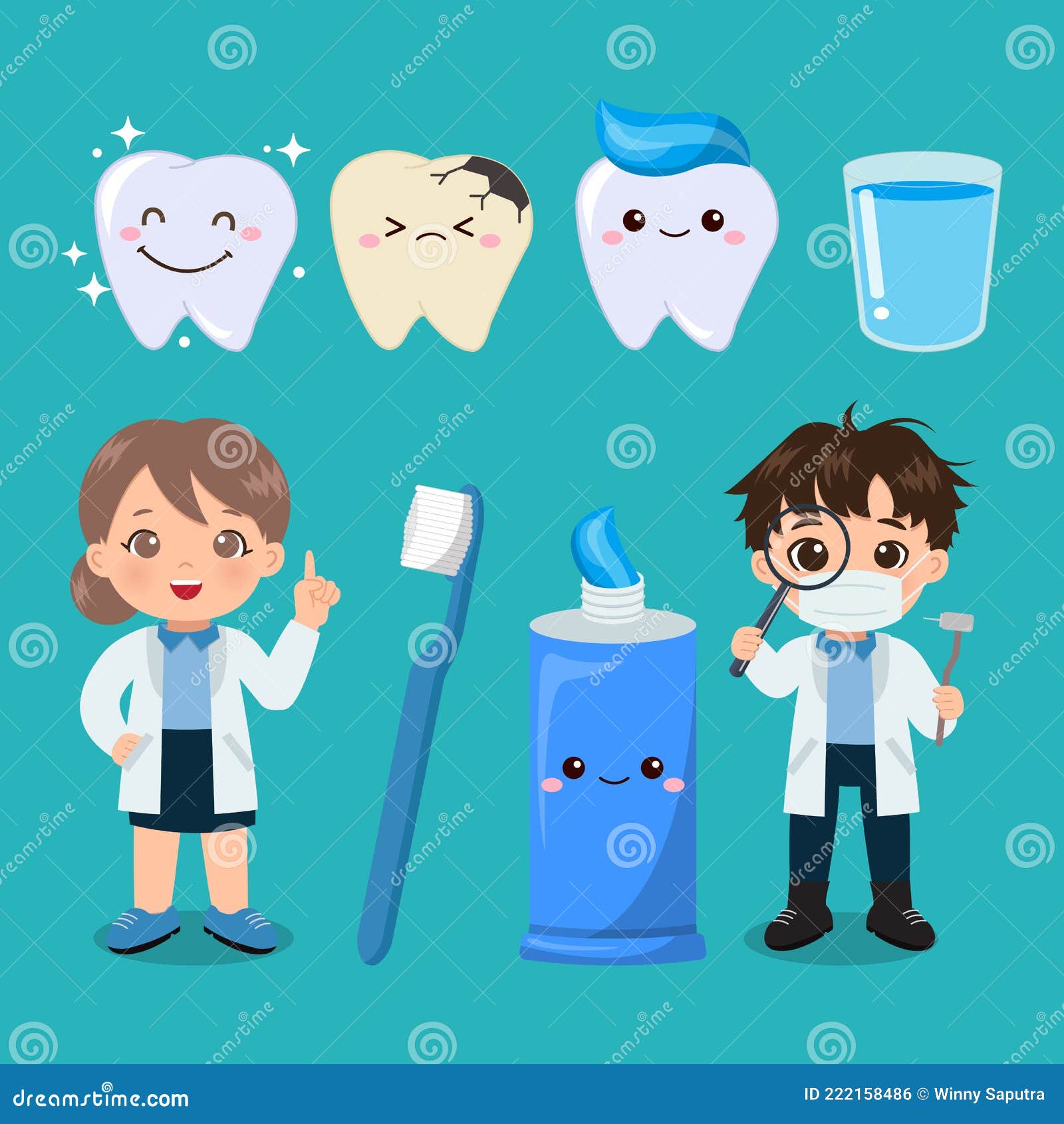 Cute Female and Male Dentist. Oral Care Clip Art Stock Vector