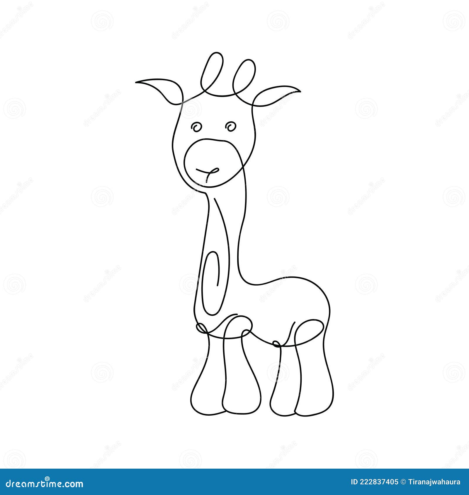 Cute Baby Giraffe Line Art Vector Illustration Stock Vector