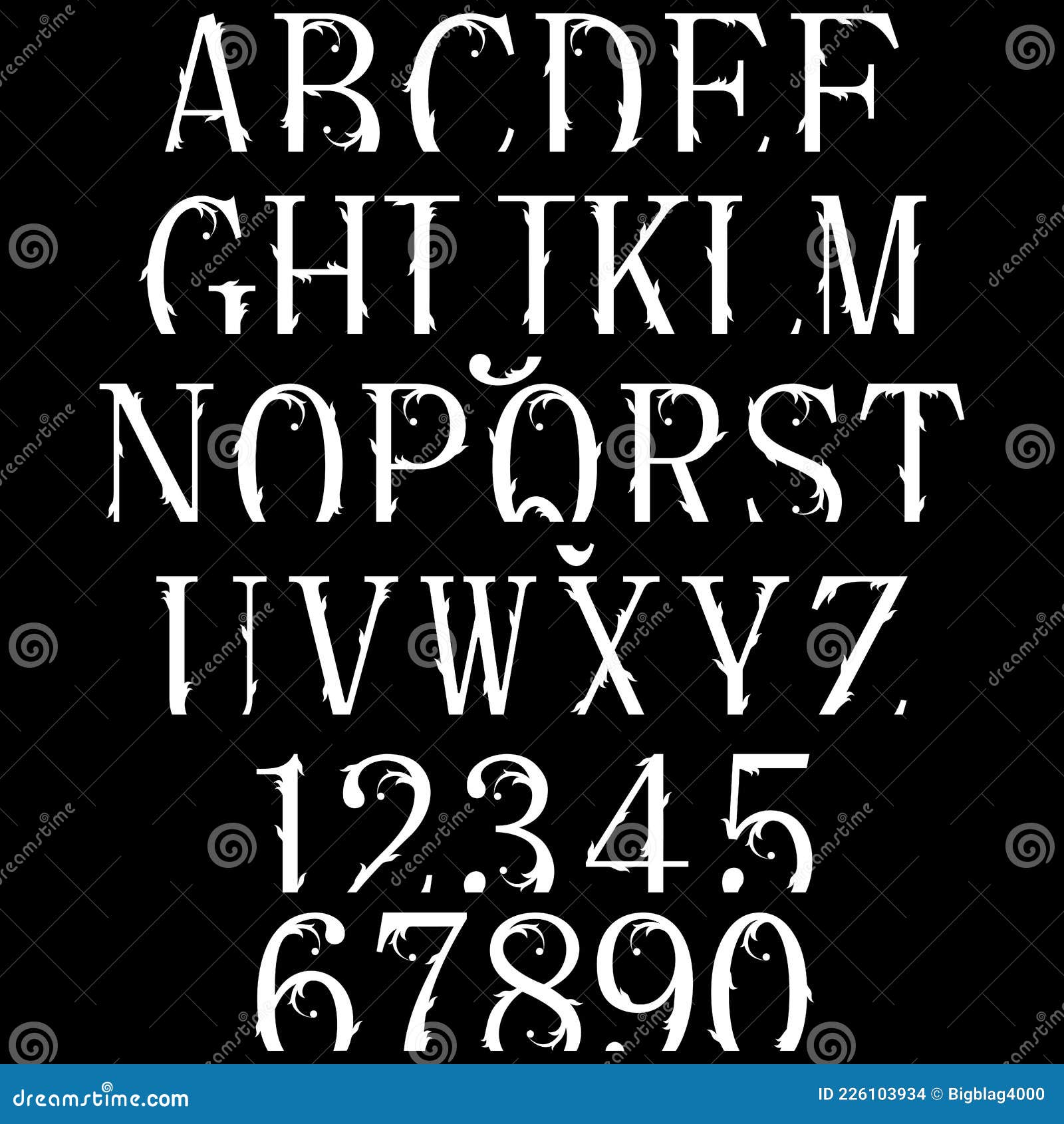 Vector Cutted Alphabet and Numbers.White Symbols on Black Background