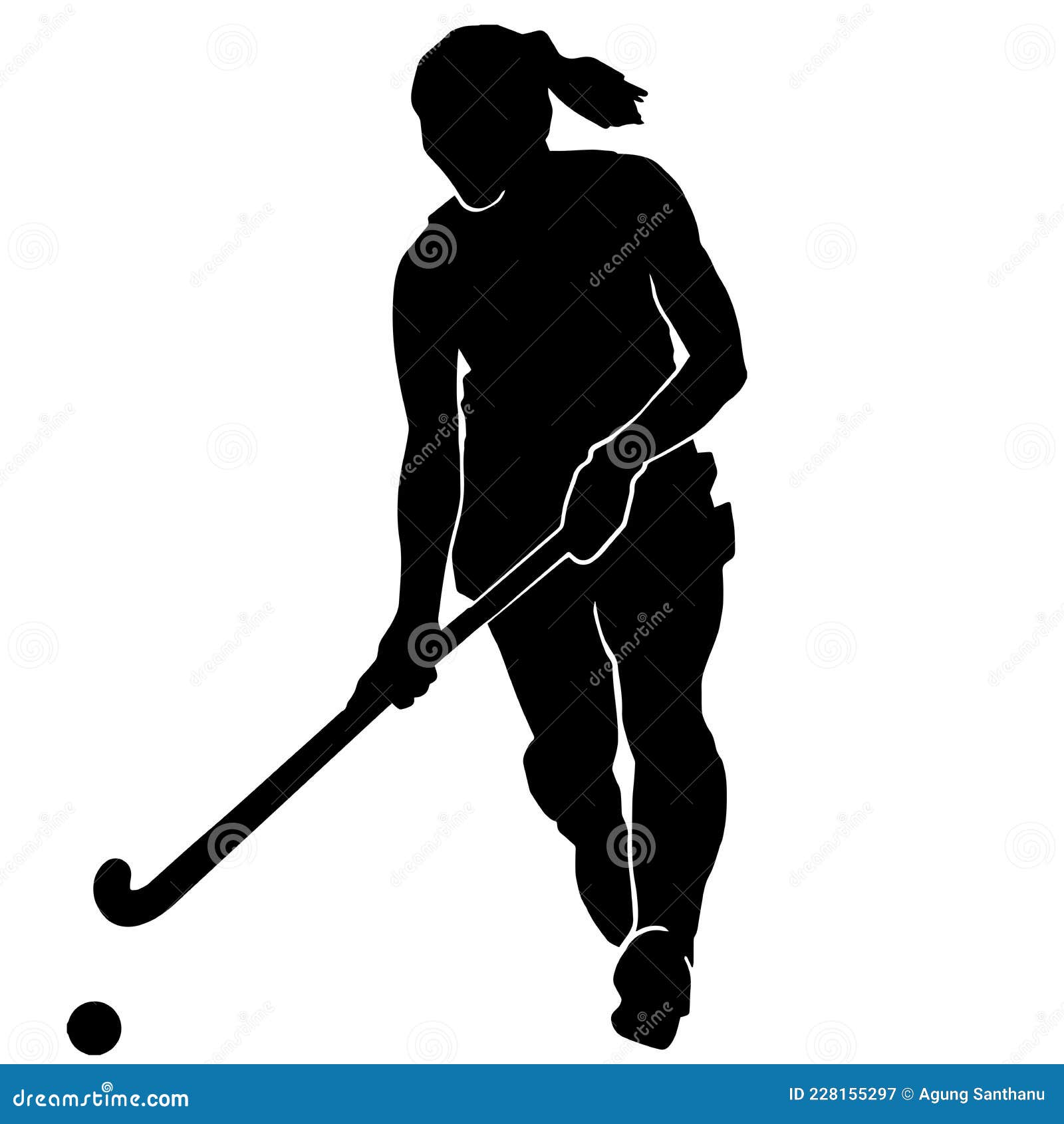 Beautiful Female Field Hockey Vector Silhouette on White Background