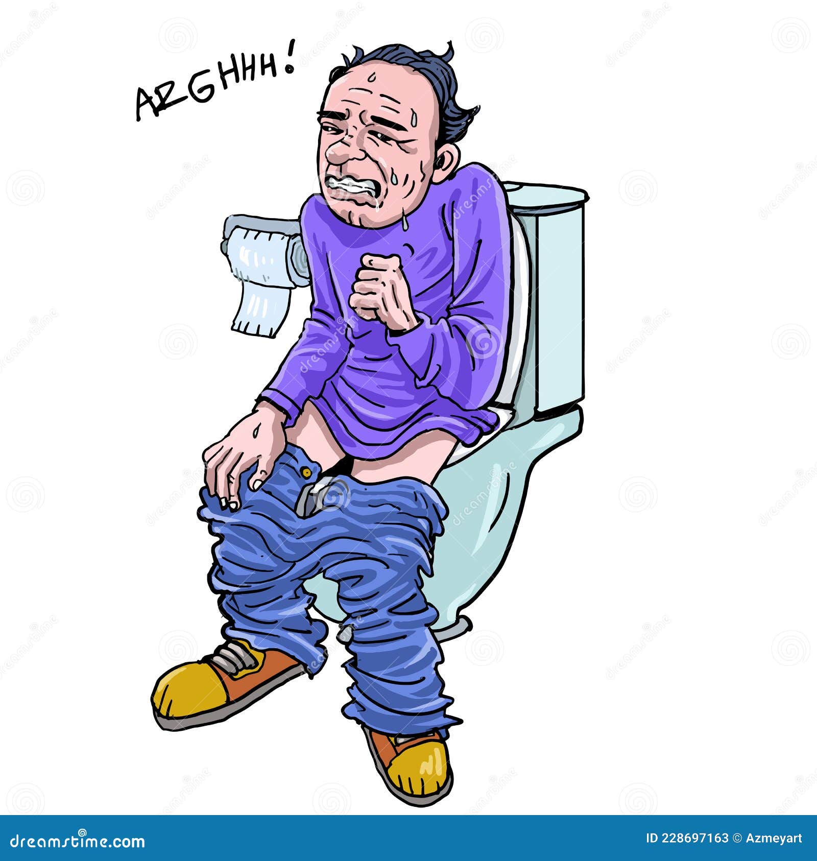 A Man Sitting on the Toilet Suffers from Constipation Stock Vector