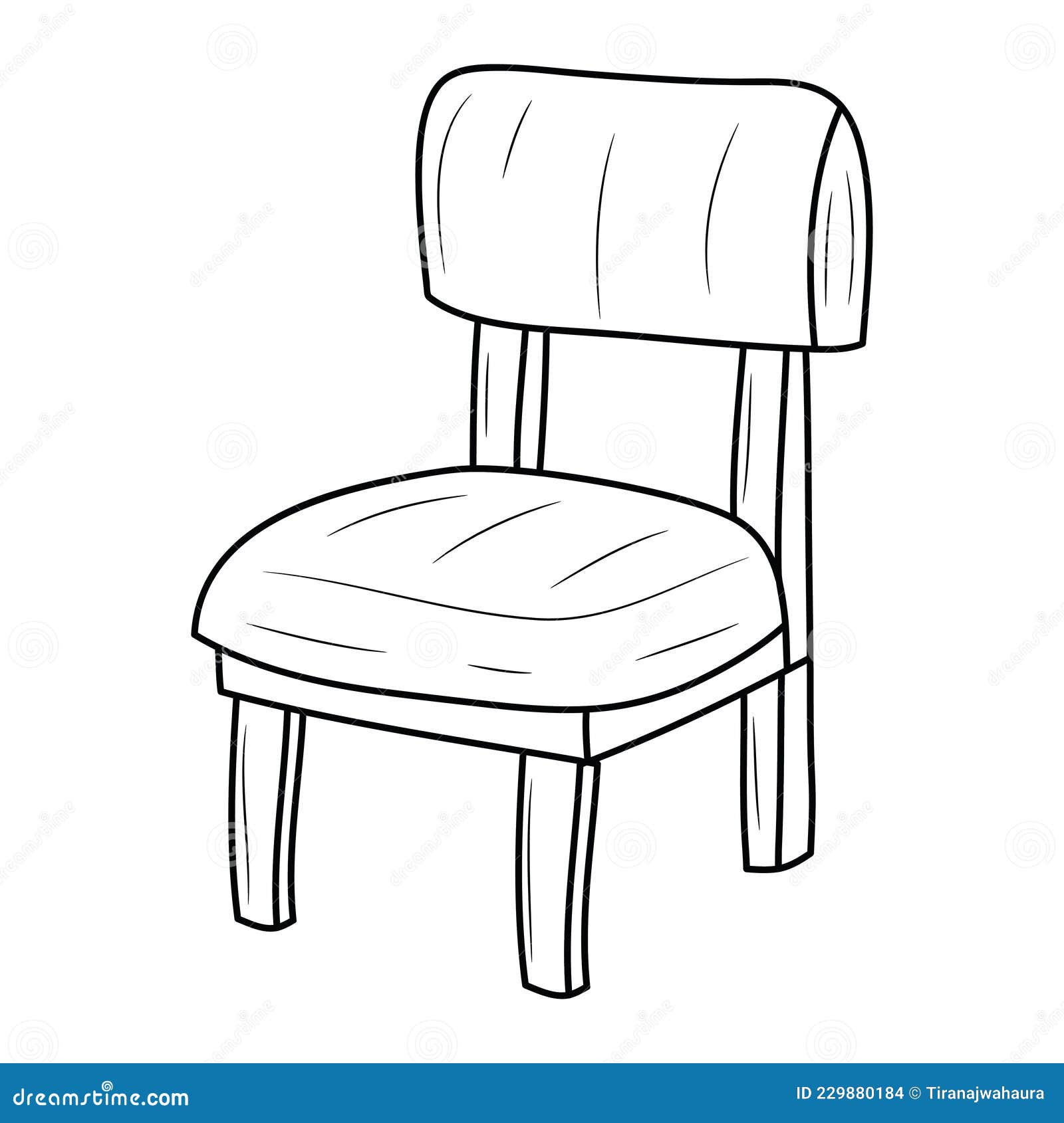 Simple Wooden Chair Vector Illustration, Outline Vector Style Stock