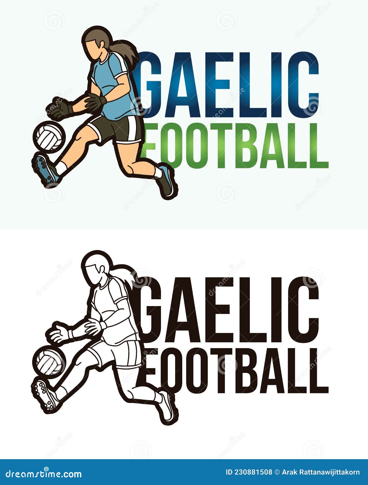 gaelic football text with sport player graphic 