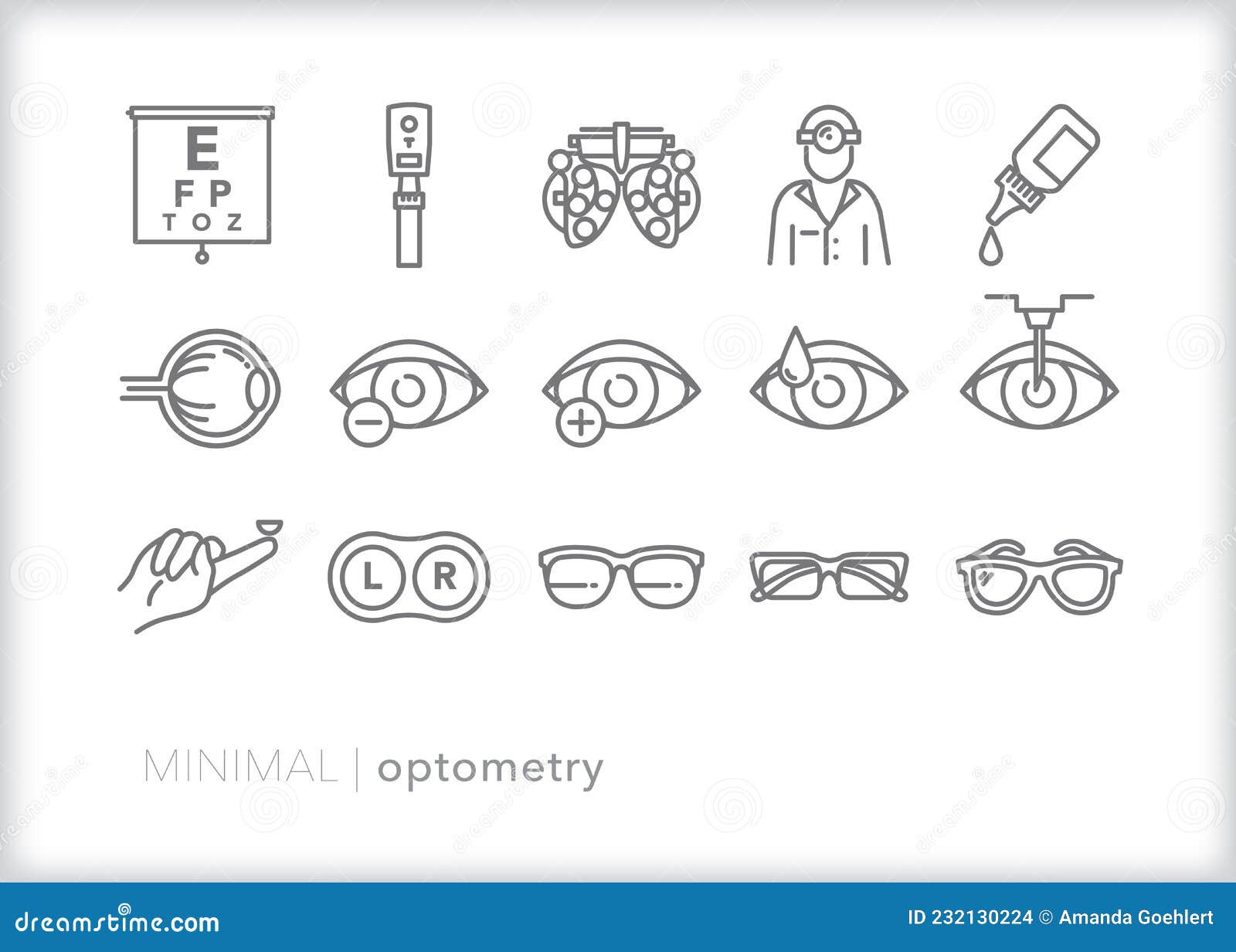 Optometry Icon Set for an Annual Exam To Check Eye Health and Vision Stock Vector Illustration