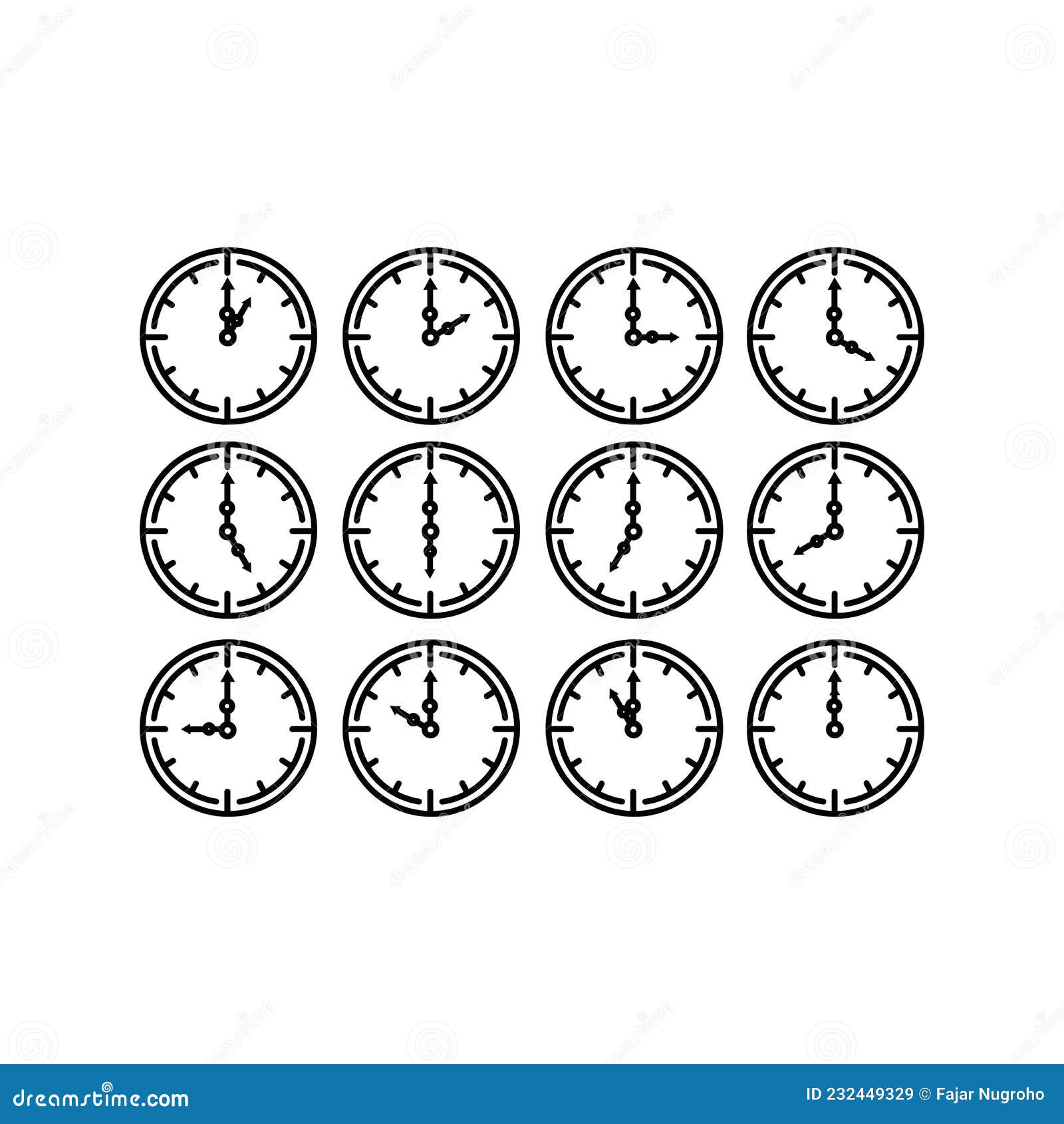 Time Clock Line Icons Alarm and Smartwatch Stock Vector Illustration