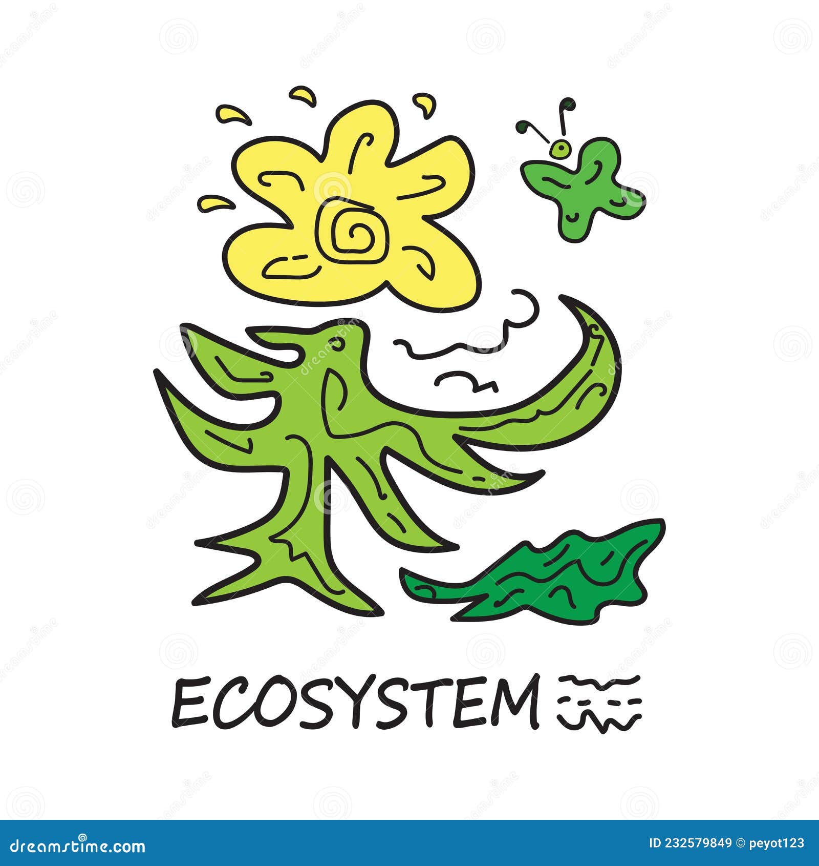 Illustration of Ecosystem with Butterfly and Flower Stock Vector