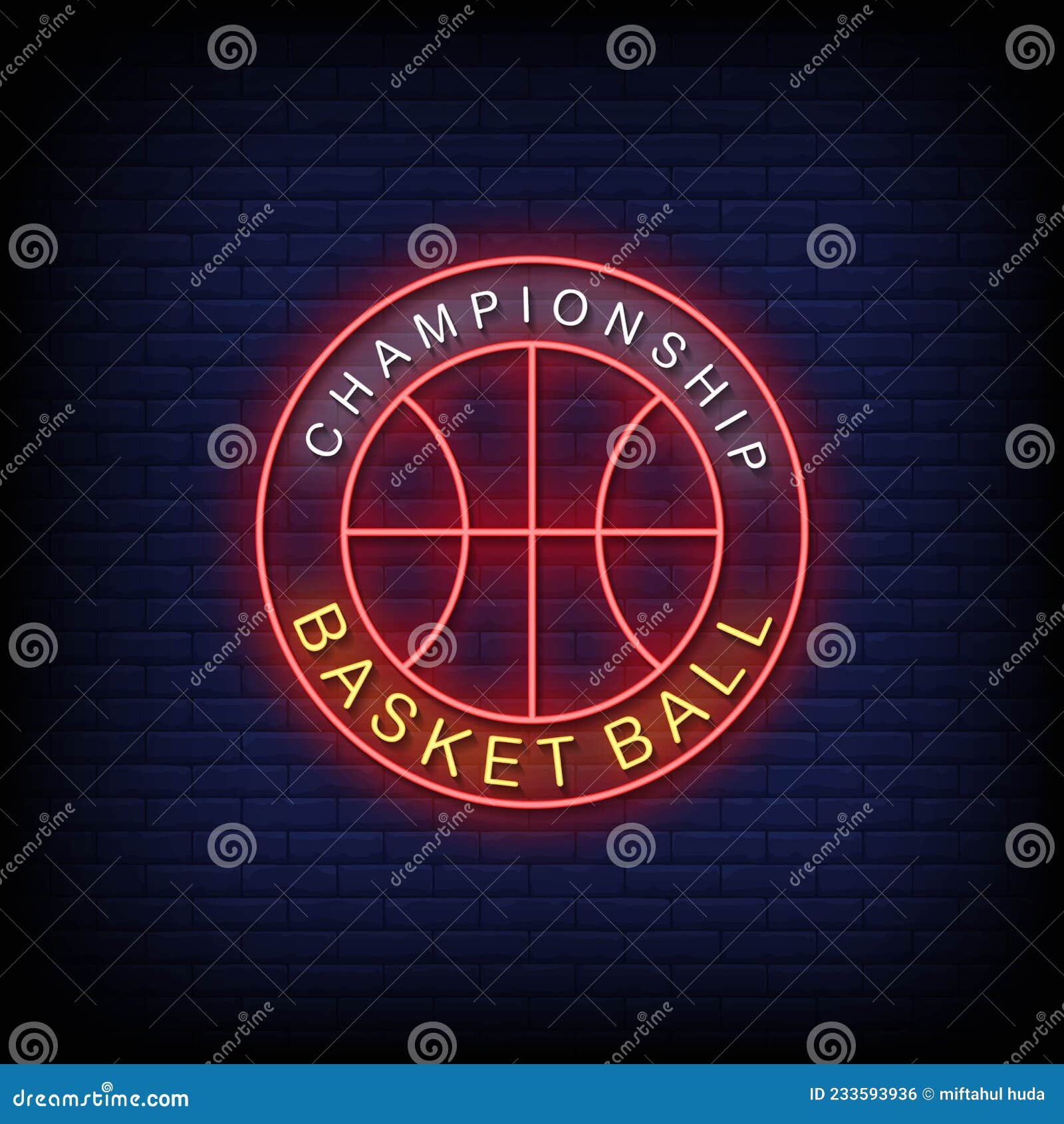 Basketball Championship Neon Signs Style Text Vector Stock Vector