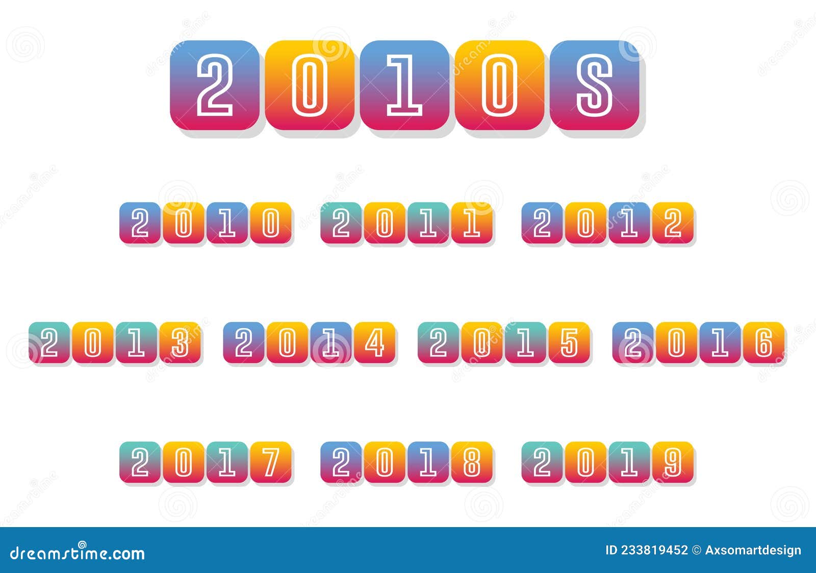 2010s year labels | millennial graphics | timeline clipart and calendar headers | reunion banners | app styled icons