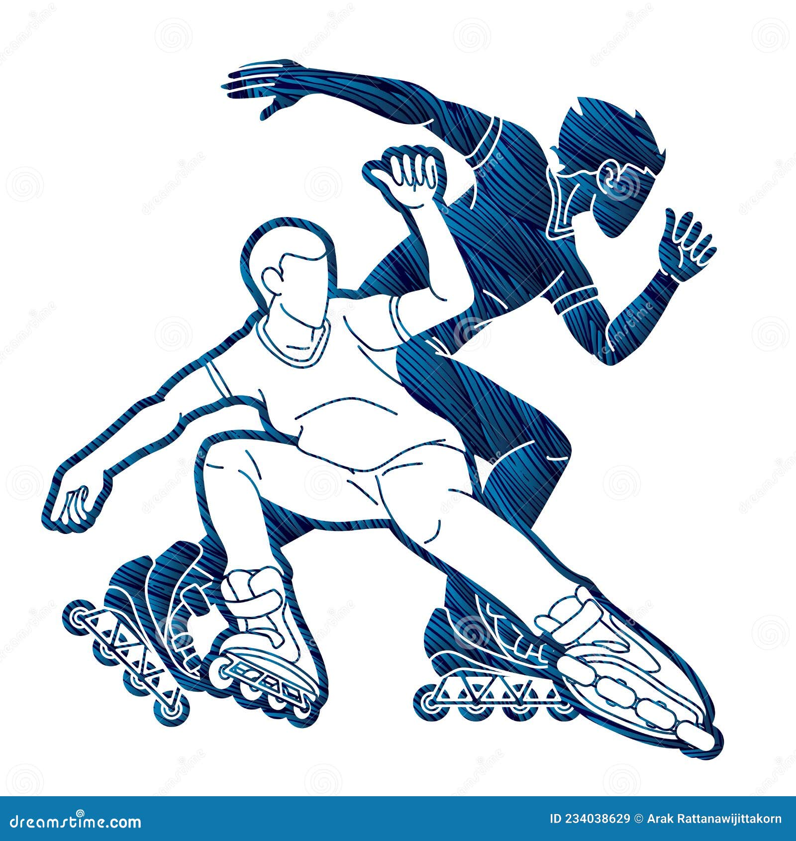 Group of Roller Blade Players Extreme Sport Cartoon Graphic Vector. Stock Vector Illustration