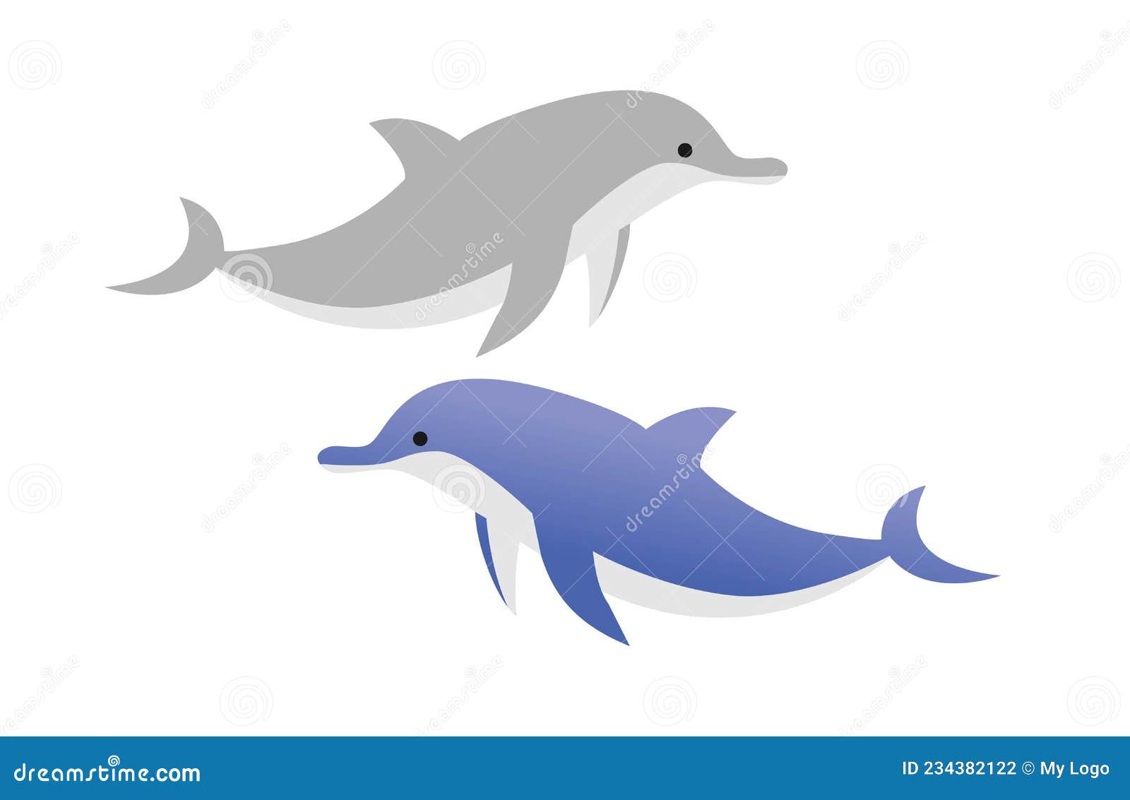 Simple Illustration of Two Different Color Dolphins. Blue and Gray