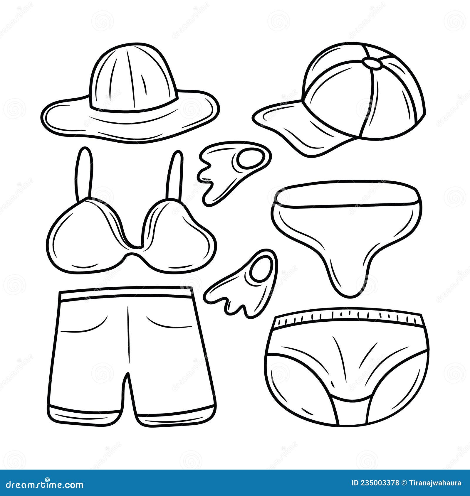 Simple Beachwear Vector Illustration Set, Linear Style Pictogram Stock ...