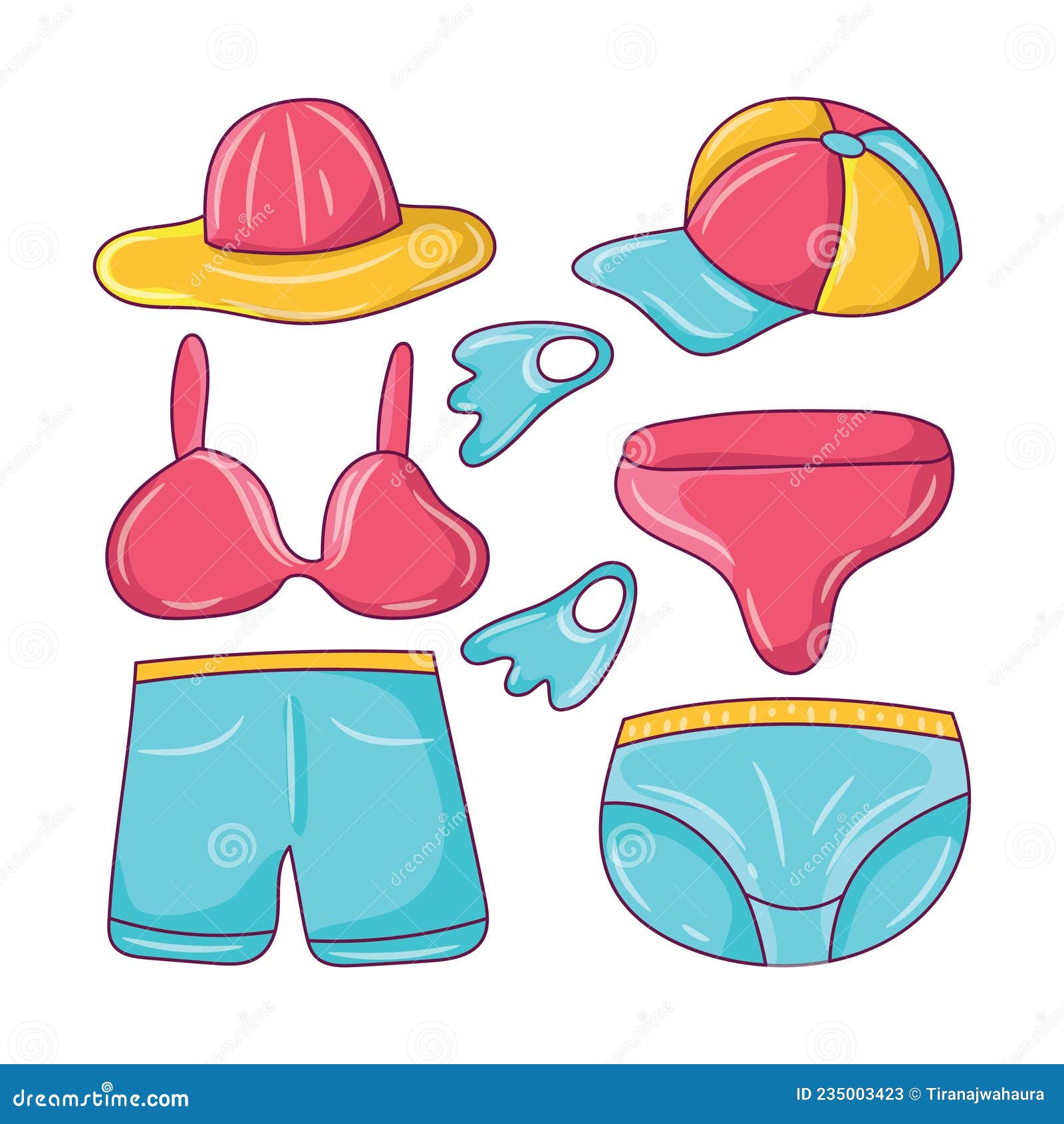 Beachwear Vector Illustration Set,colored Linear Style Pictogram Stock ...