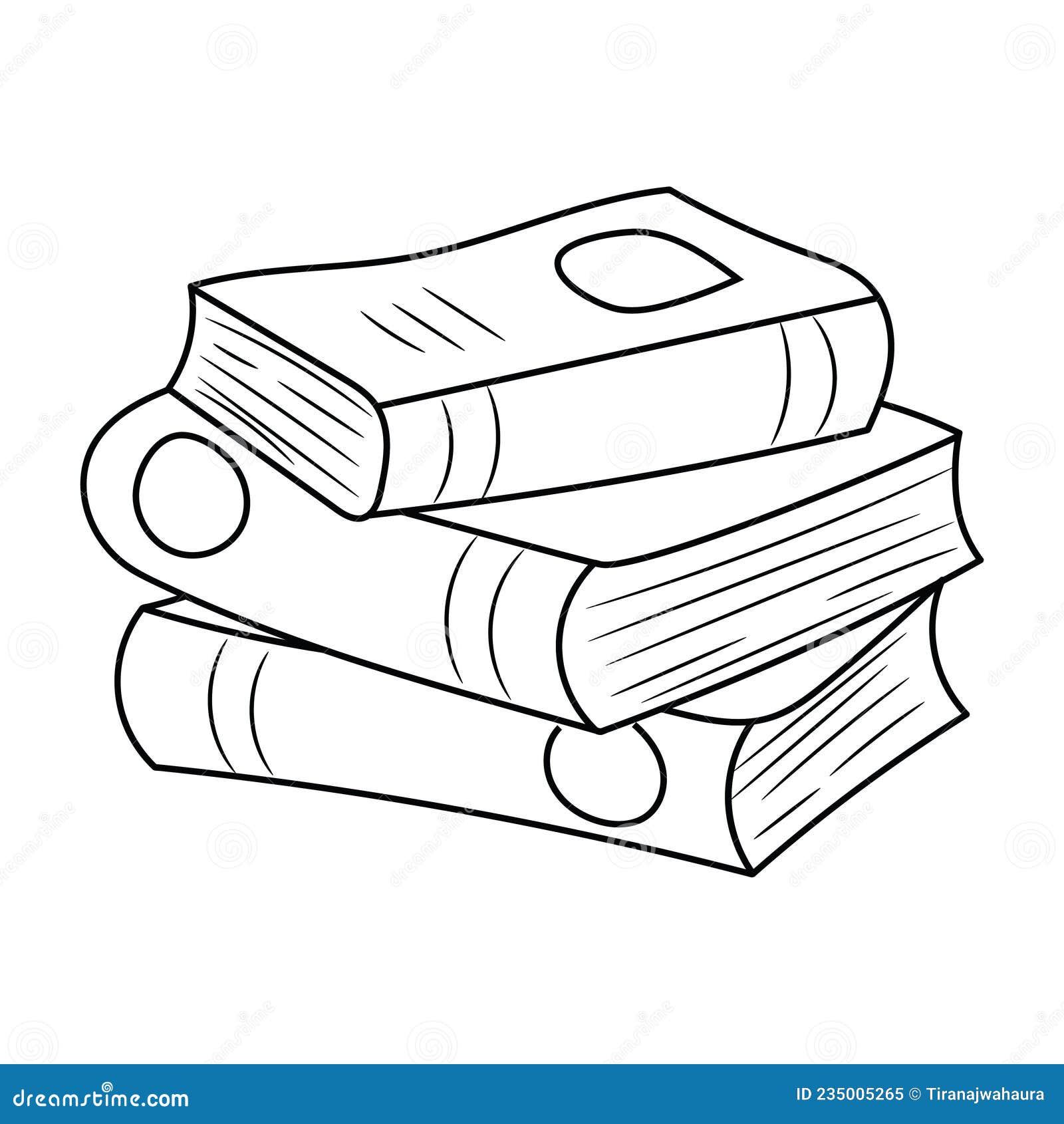 Stack of Books, Black and White Line Art Stock Vector Illustration of
