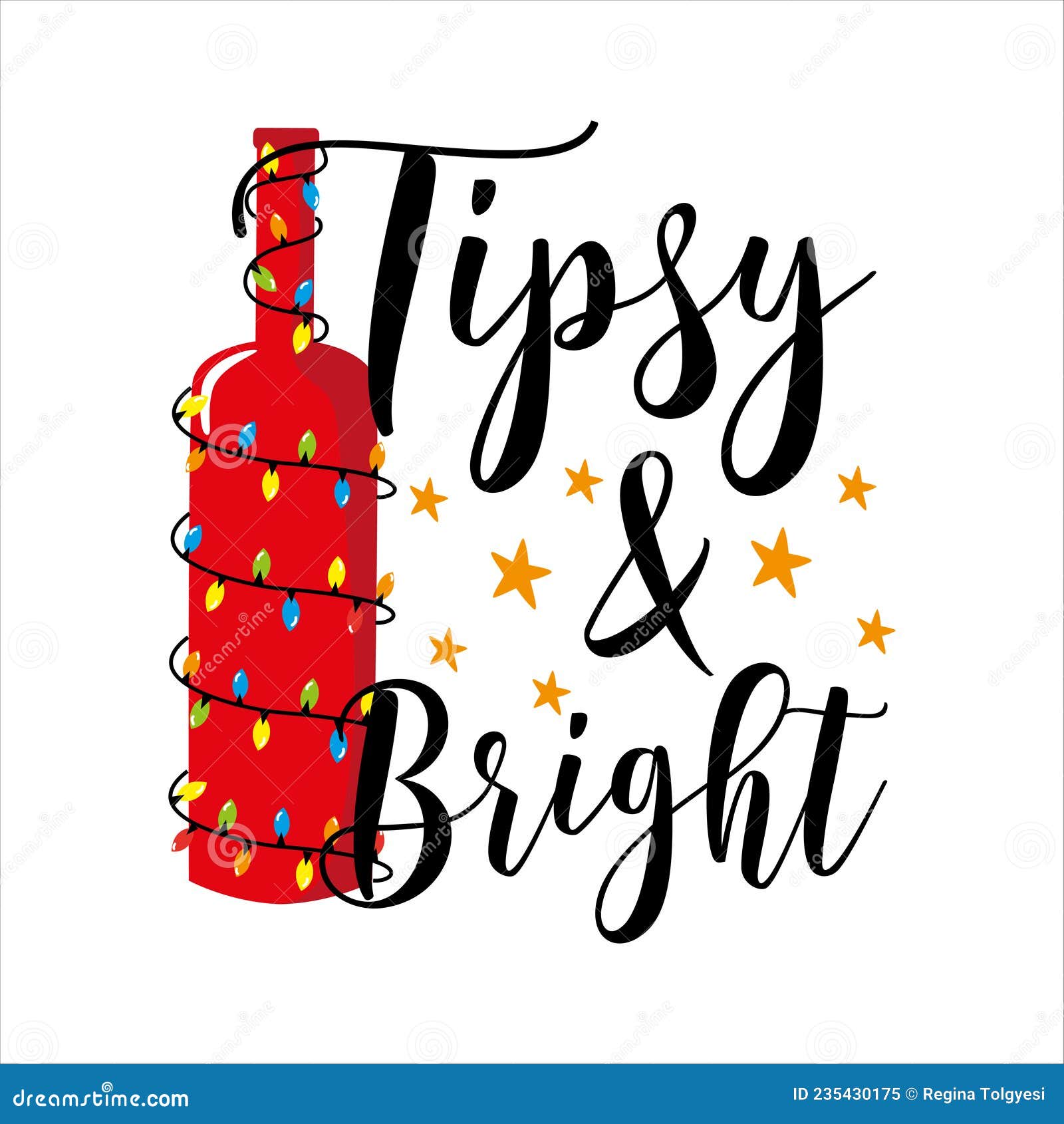 tipsy and bright - funny saying with wine bottle and christmas lights