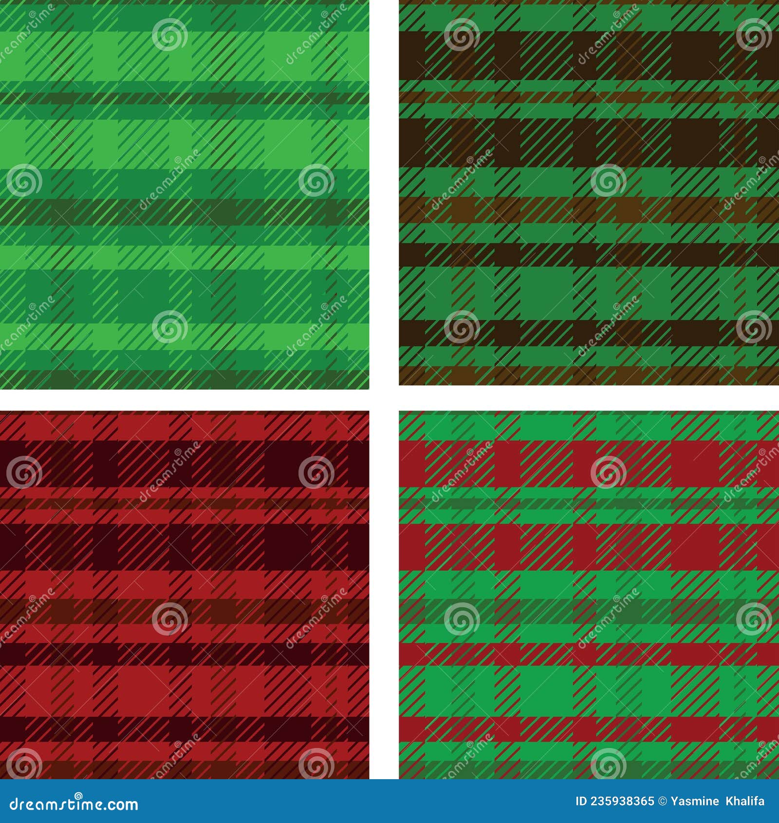 Collection Set of 4 Christmas Plaid Tartan Seamless Patterns Stock