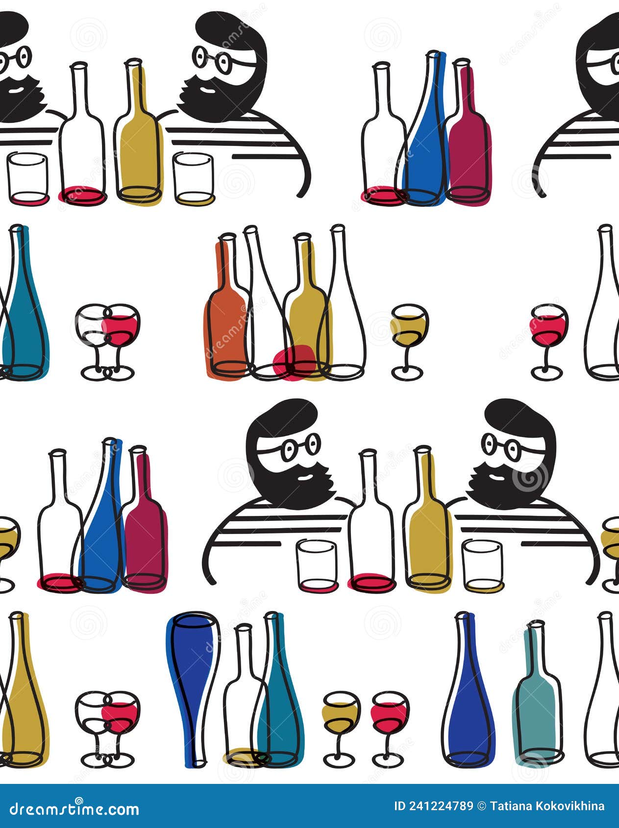 Seamless Pattern with Bartender with Bottles for Wine List, Bar, Stock ...