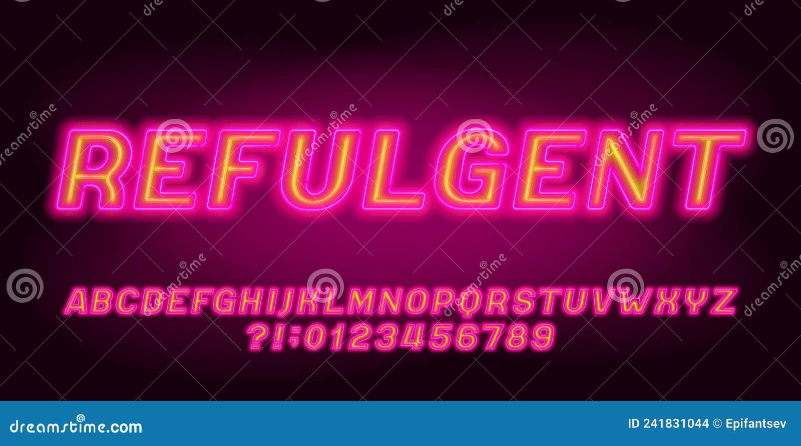 refulgent alphabet font. two color neon letters, numbers and s.