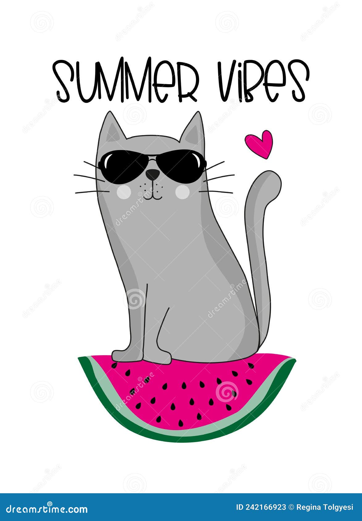 summer vibes - cool cat on watermelon slice.