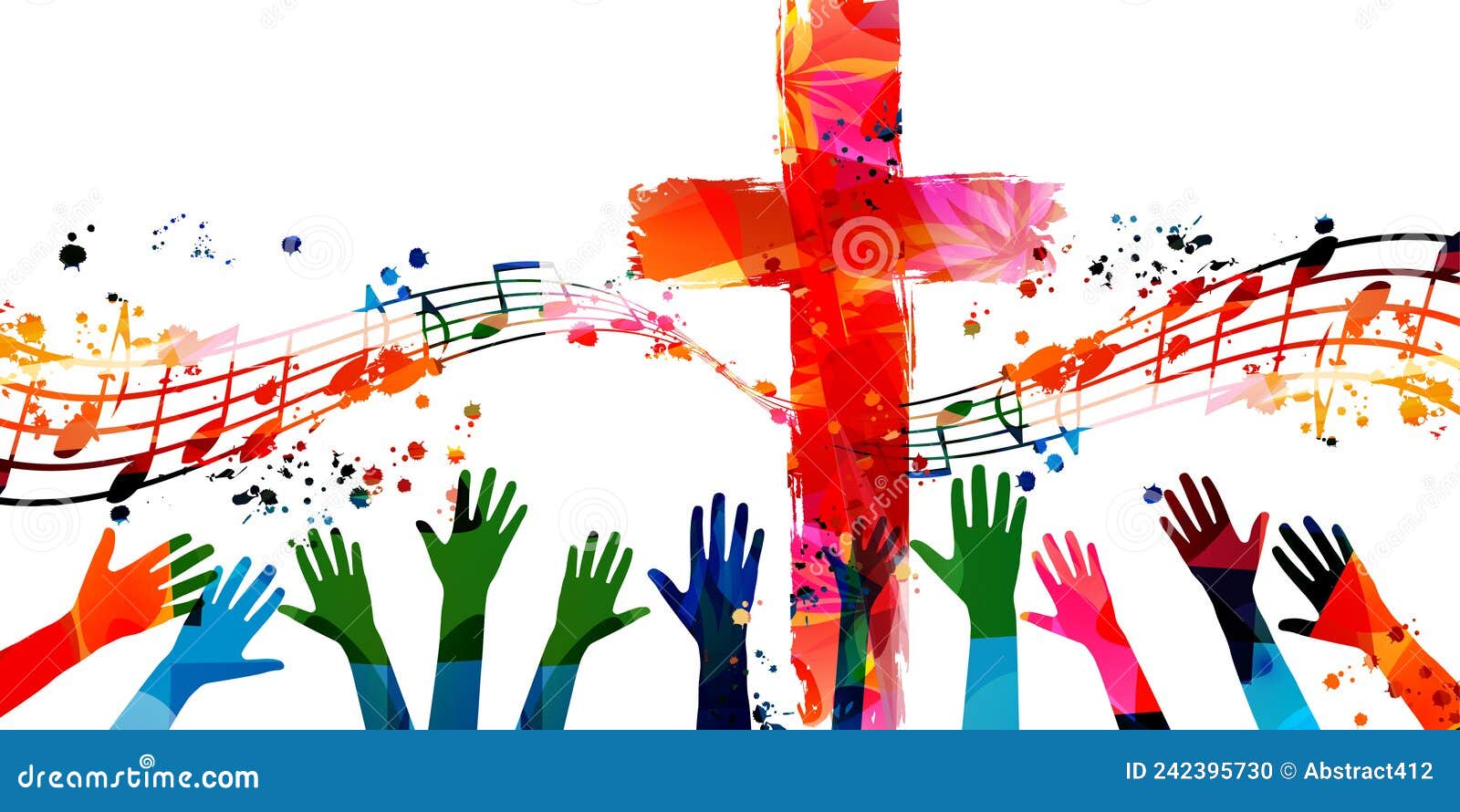 Christian Cross with Hands and Musical Notes Isolated Vector ...