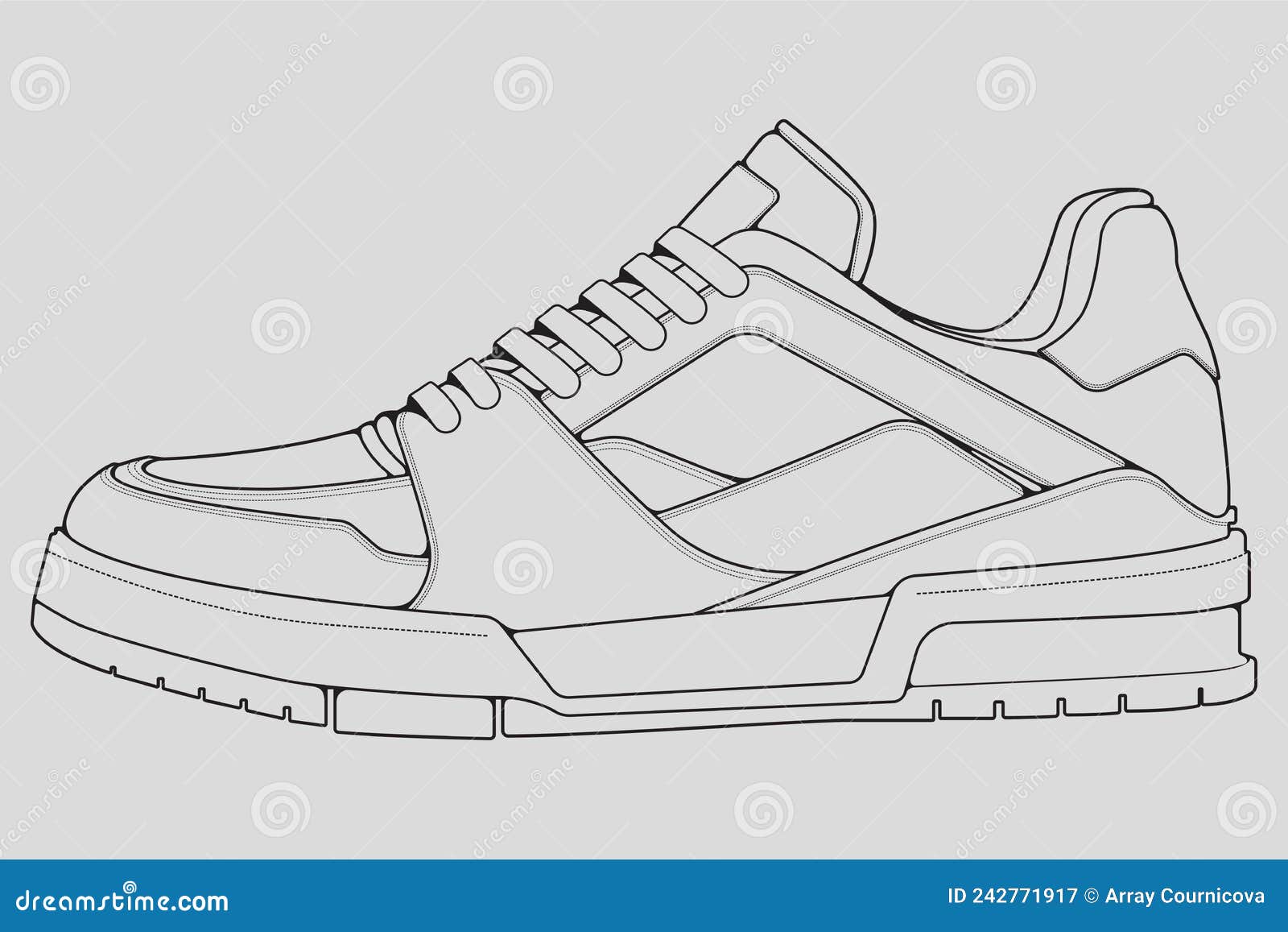 Shoes Sneaker Outline Drawing Vector, Sneakers Drawn in a Sketch Style
