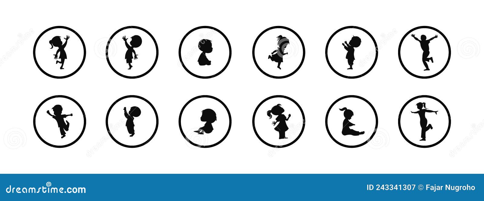 Collection of Children Silhouettes Boys and Girls Set Vector ...