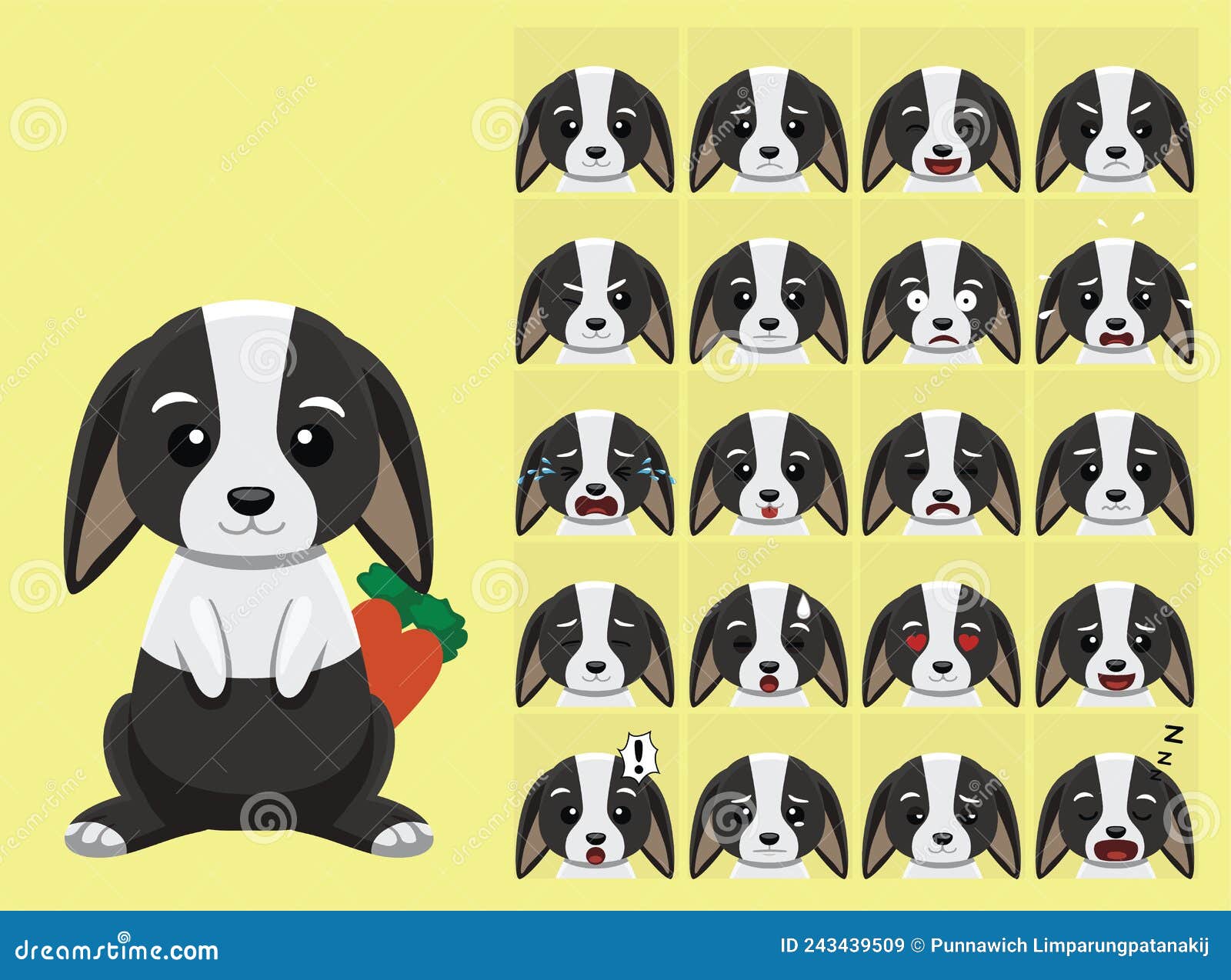 Rabbit Emojis Vector Set. Rabbit Or Bunny Emoticon Cute Face Animal