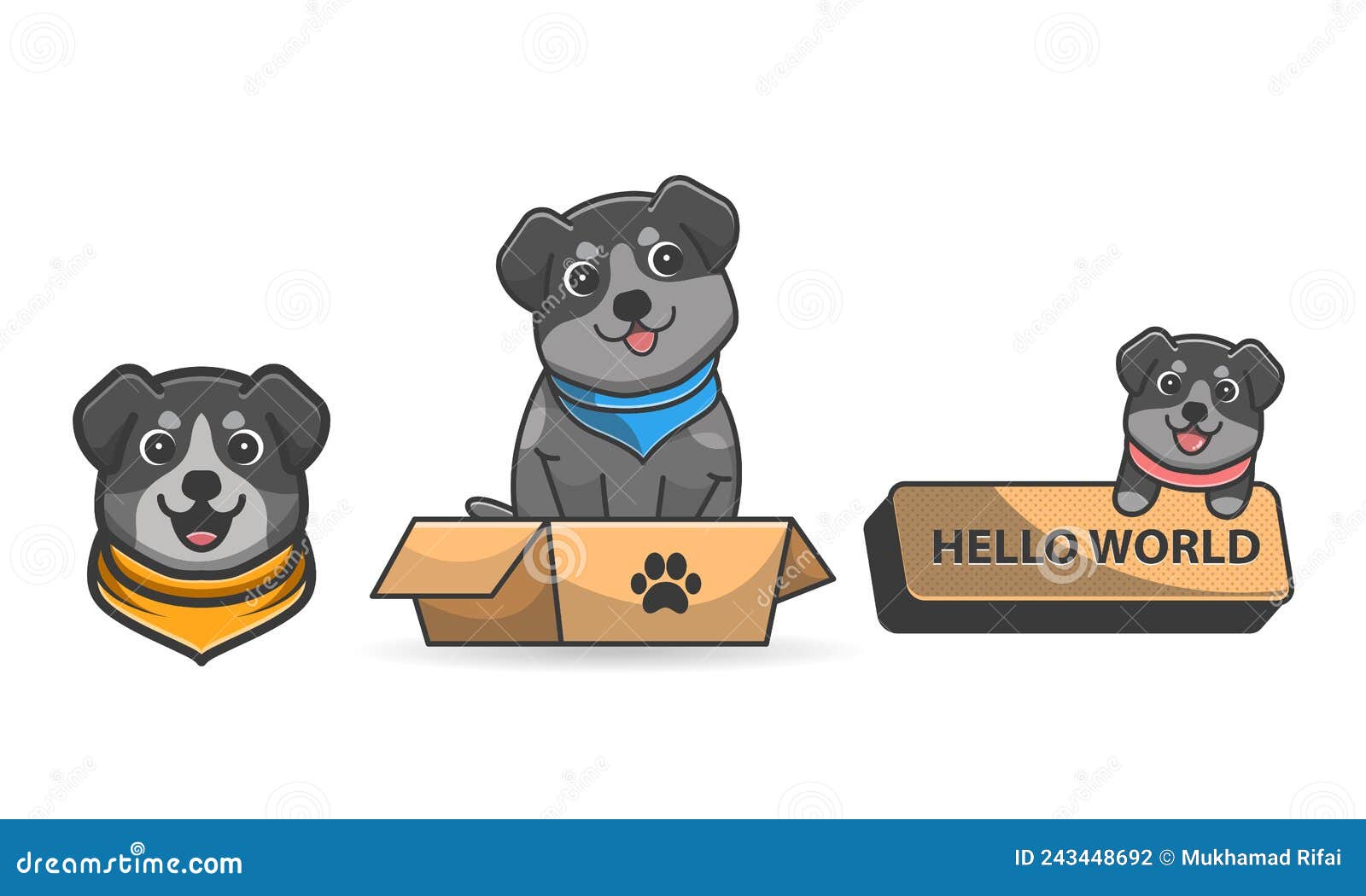 Cute Illustration Set Of Dogs Wearing Bandanas