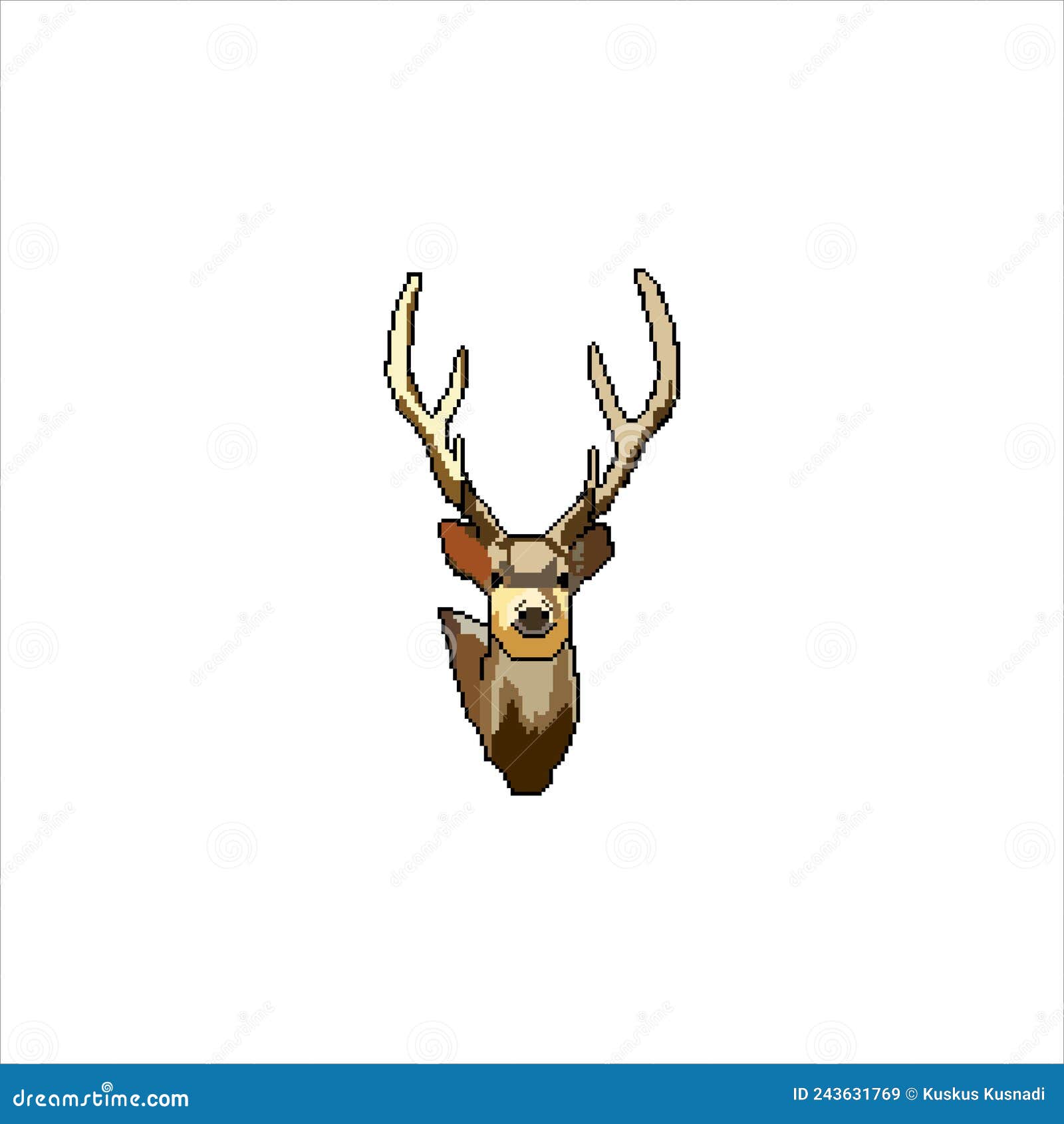 Deer Head in Pixel Art Style. Stock Vector Illustration of graphic