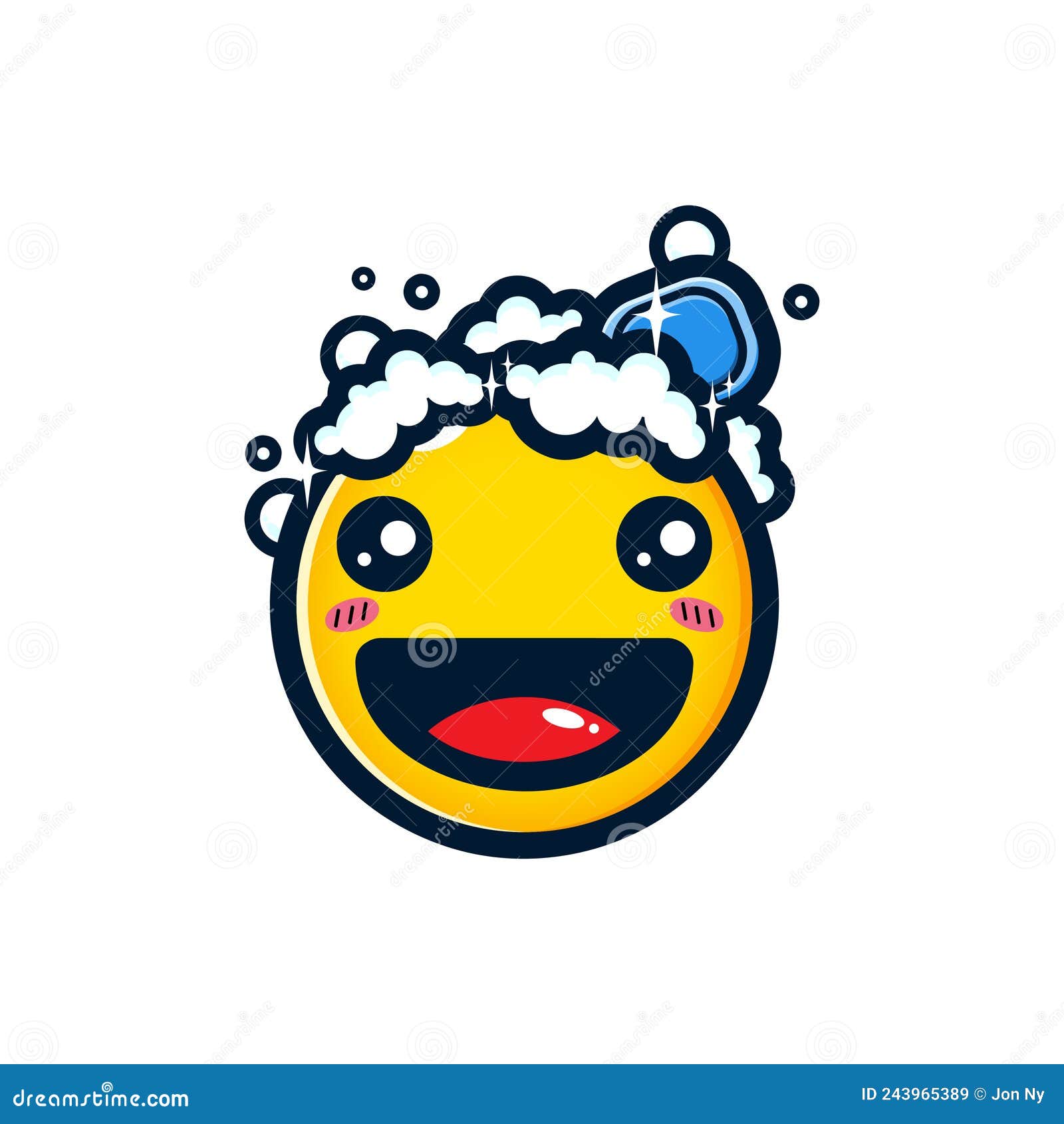 Cute Happy Bath Emoji Vector Design with Lots of Foam on His Head Stock Vector Illustration of