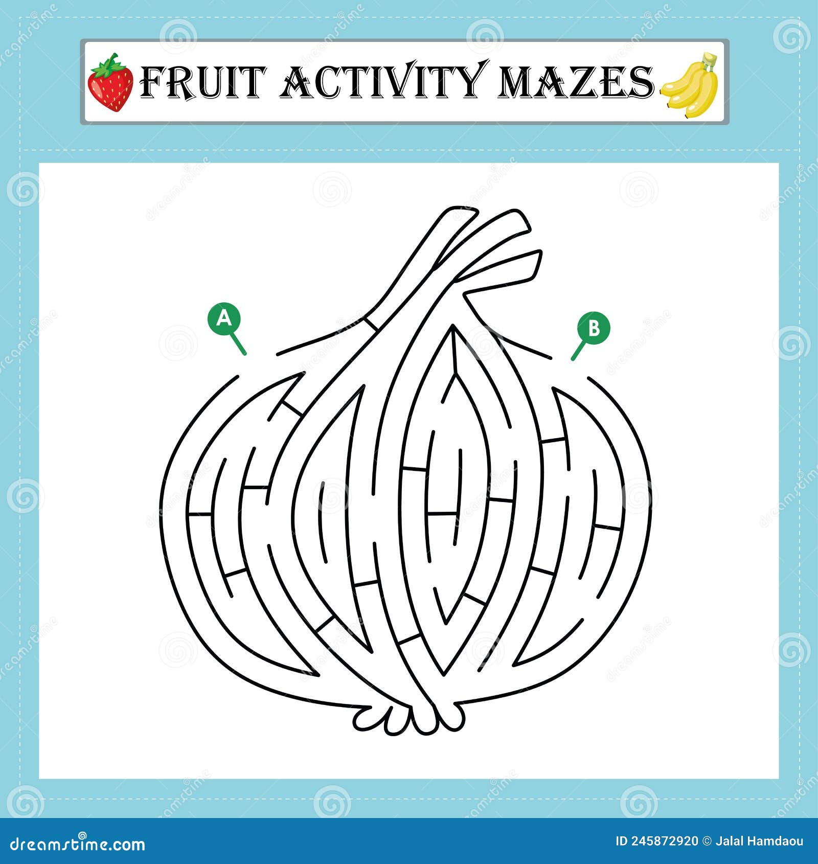 fruit maze puzzle worksheet vecteur