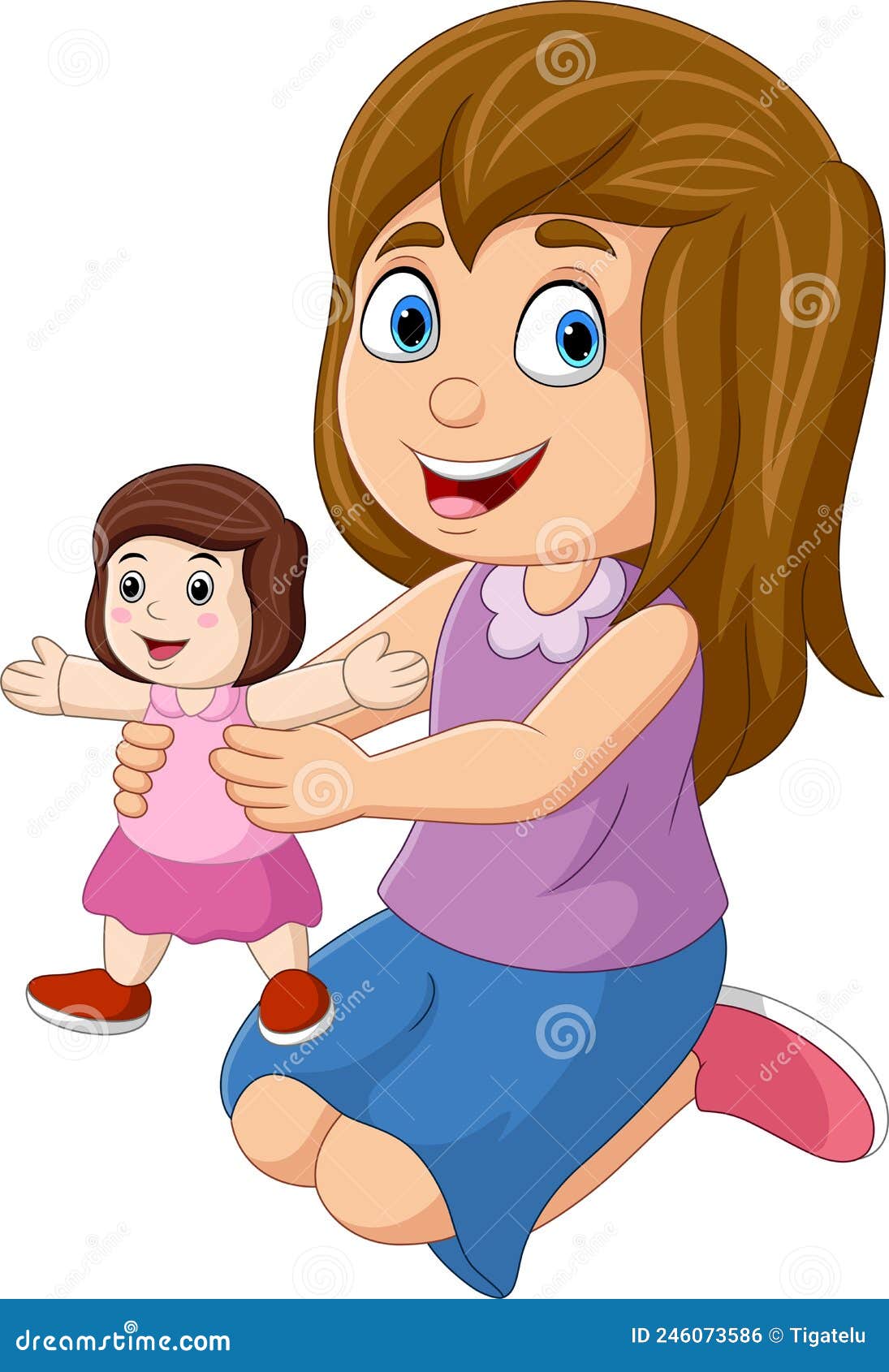 Cartoon Little Girl Holding a Doll Stock Vector Illustration of doll