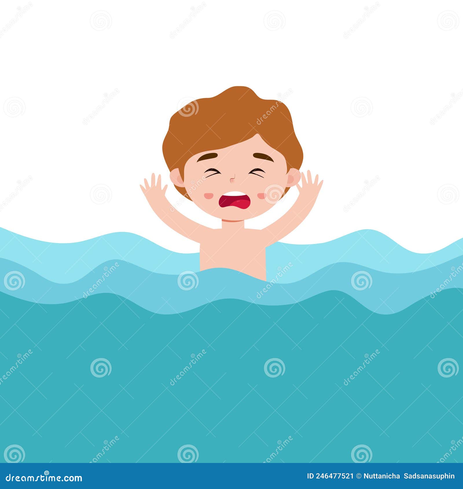 Cute Kid Drowning in Water, is Shocked. Children Raising Hand Up for ...