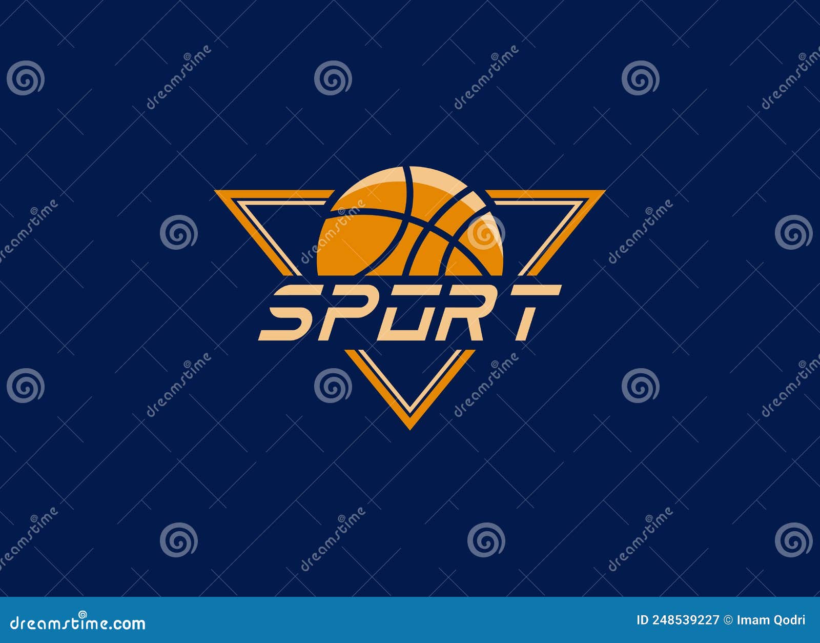 Basket Logo. Geometric Shape Basketball with Triangle Isolated on Blue