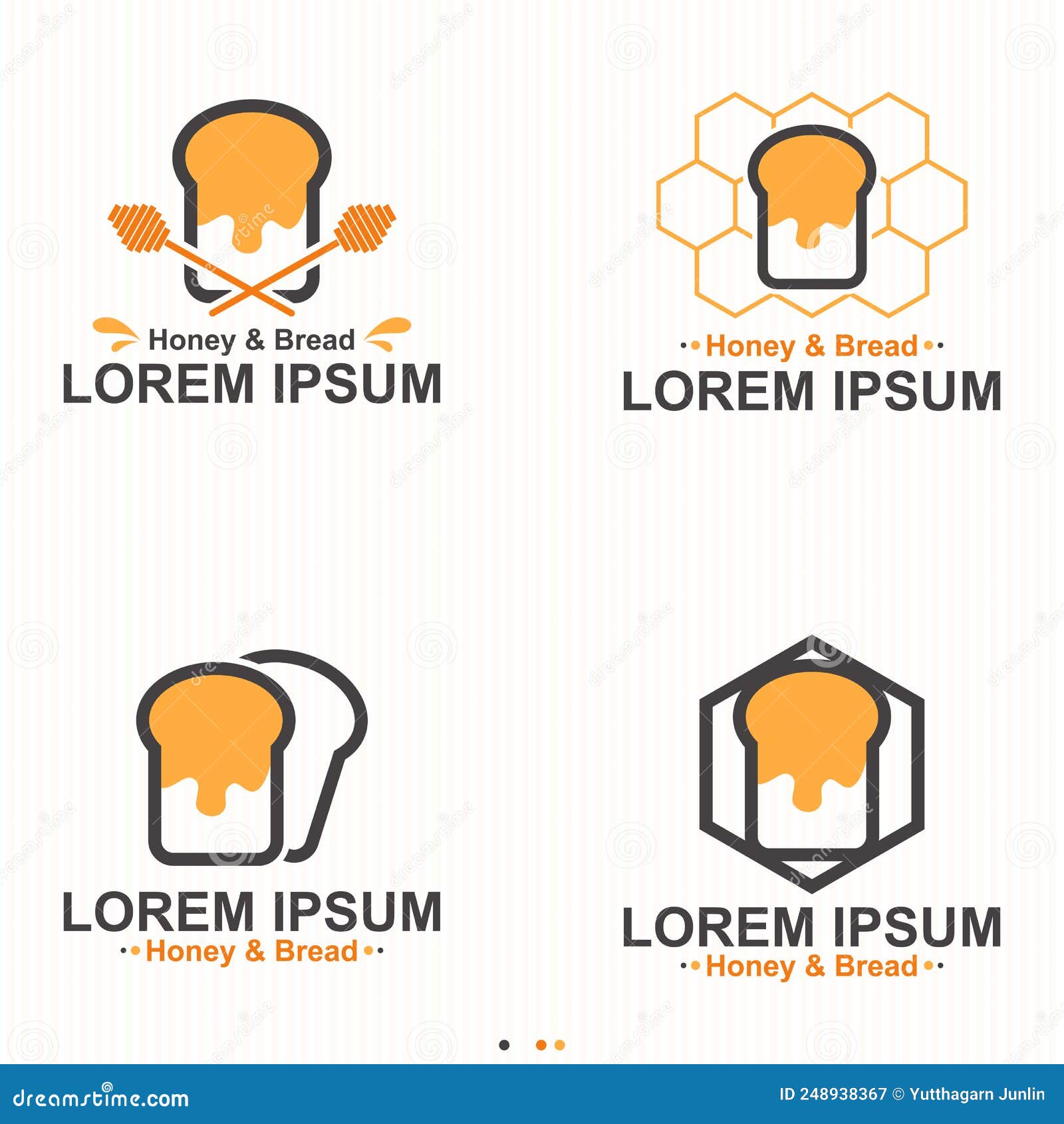 Honey and Bread Bakery Logo Set Vector Stock Vector Illustration of
