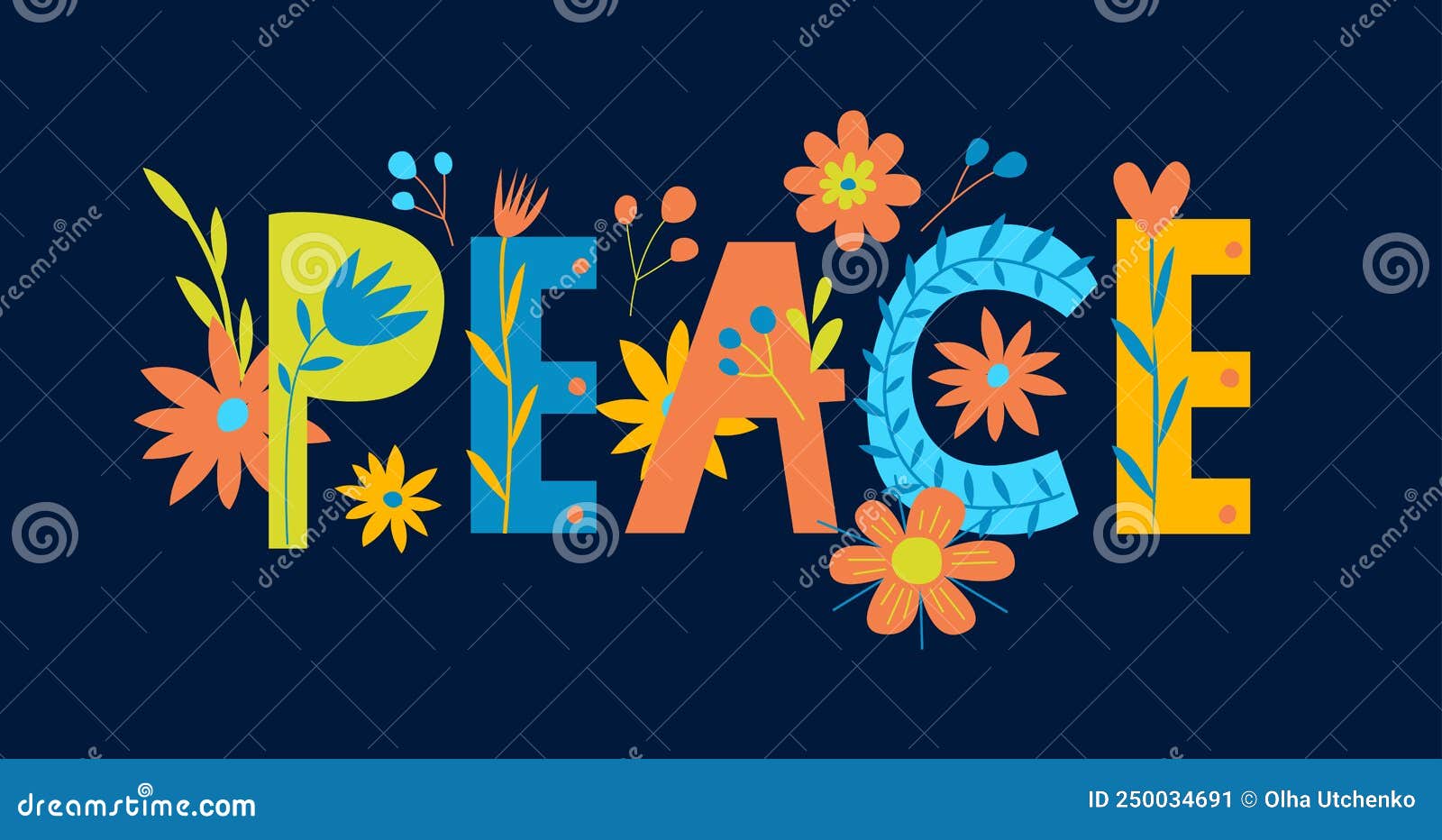 Peace Letters And Peace And Love Symbols Vector Illustration