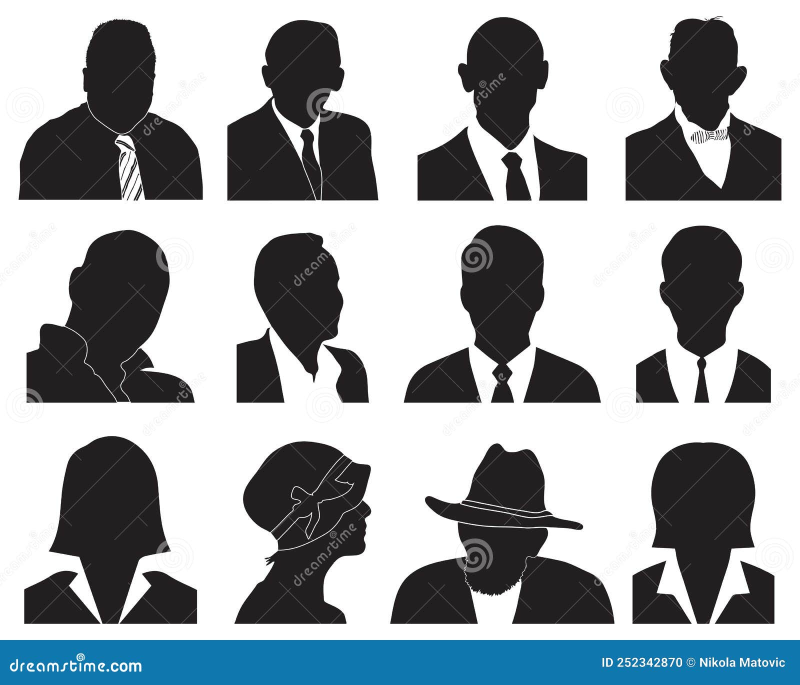 Black Silhouettes of Portraits Stock Illustration - Illustration of ...