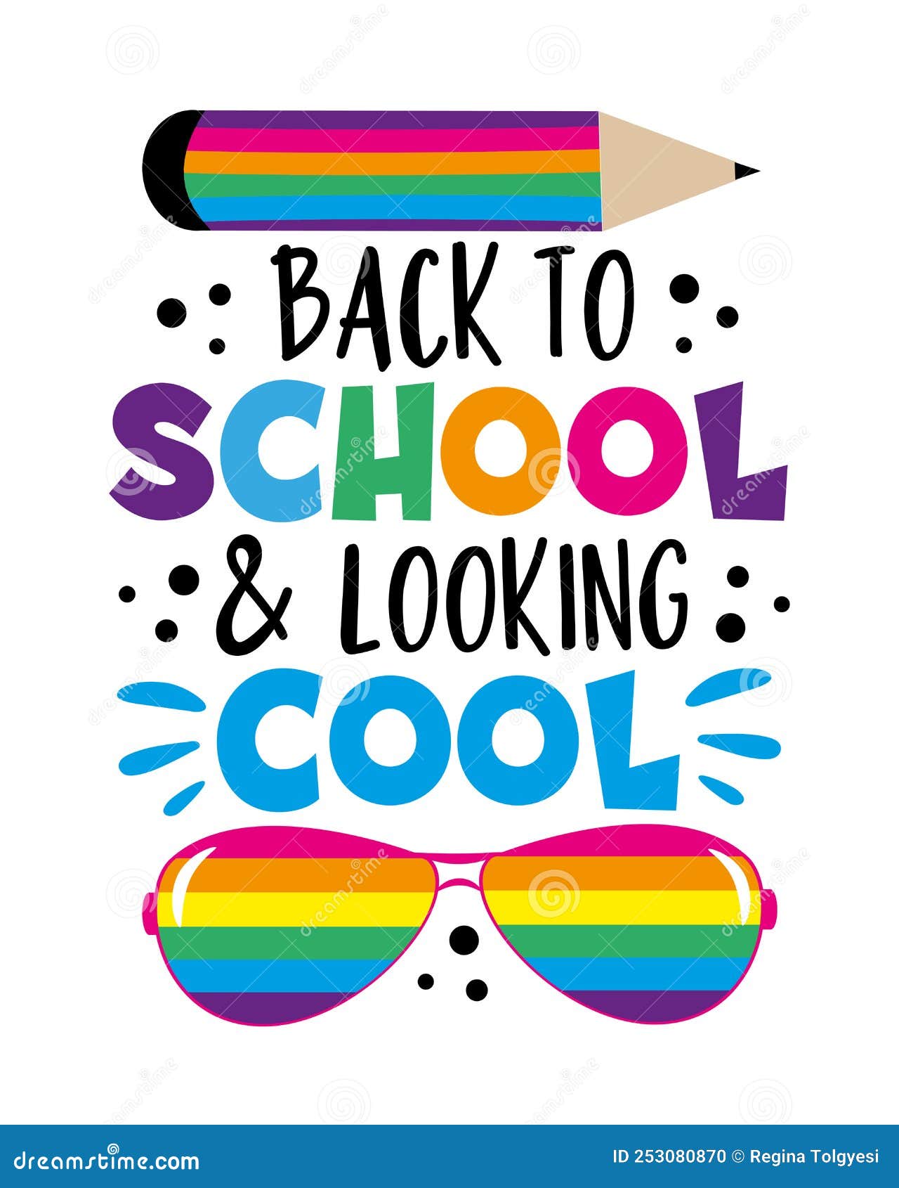 Back To School and Looking Cool Funny Slogan with Pencil and Sunglesses. Stock Vector