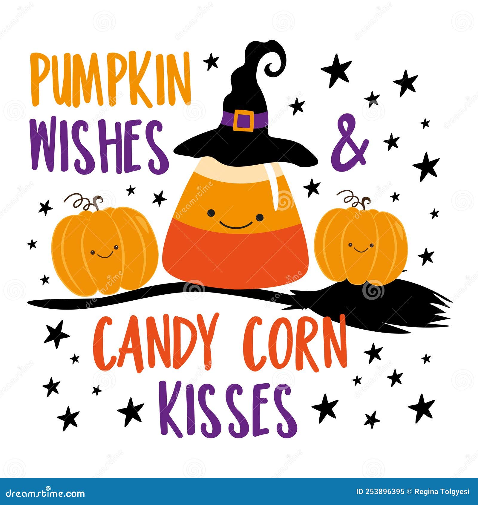 Pumpkin Wishes and Candy Corn Kisses Funny Phrase with Cute Candy