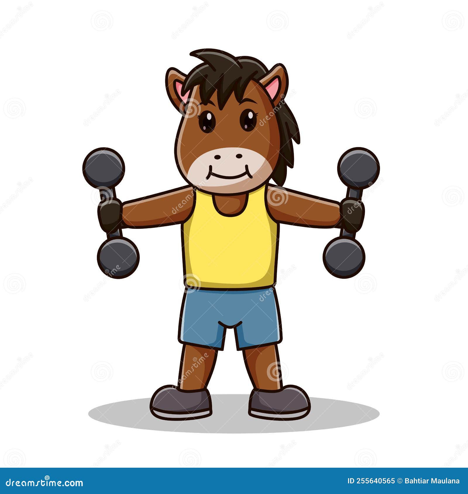 Cute Horse Cartoon Lifting Barbell. Animal Sport Icon Concept. Flat