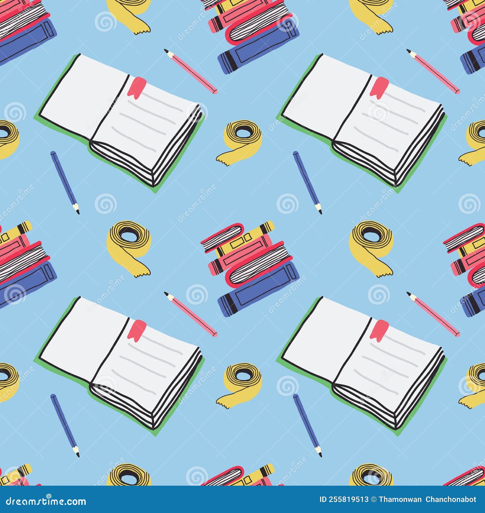 Cute Handraw Stationery Elements Seamless Stock Vector Illustration